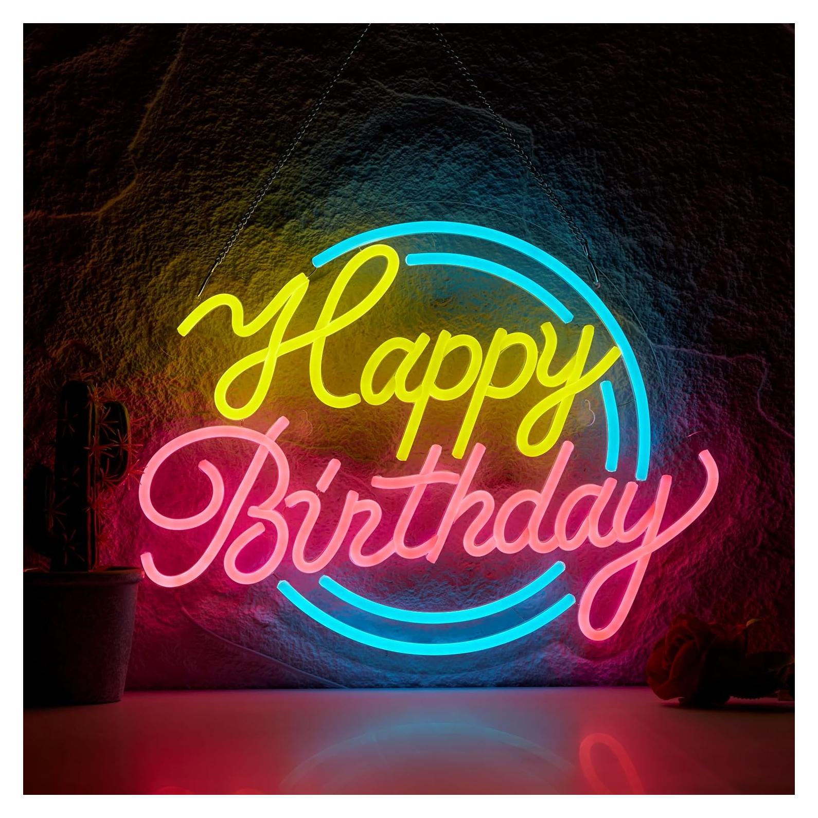 Letrero de Neón Feliz Cumpleaños NEONLAND 43x30.5cm USB
