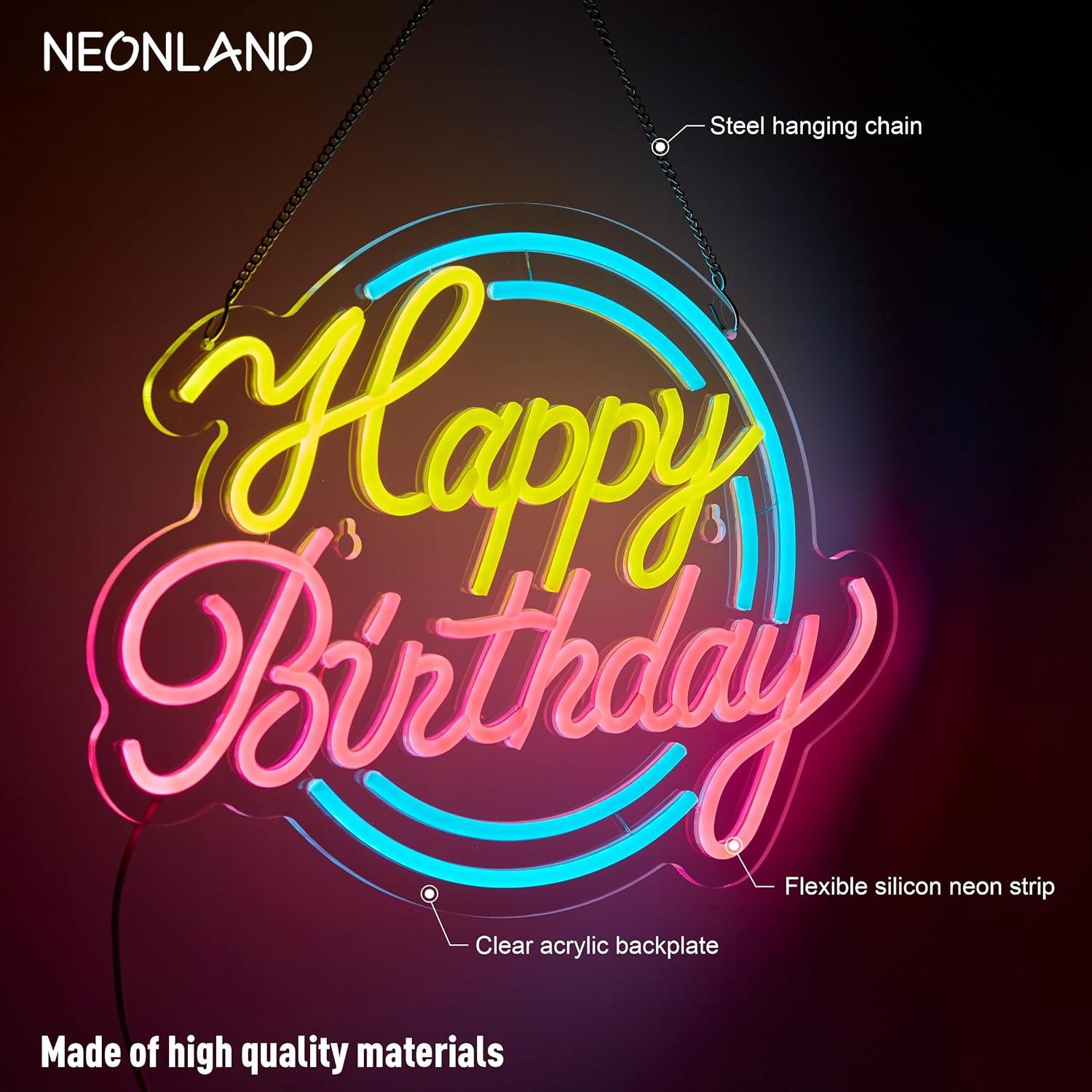 Letrero de Neón Feliz Cumpleaños NEONLAND 43x30.5cm USB