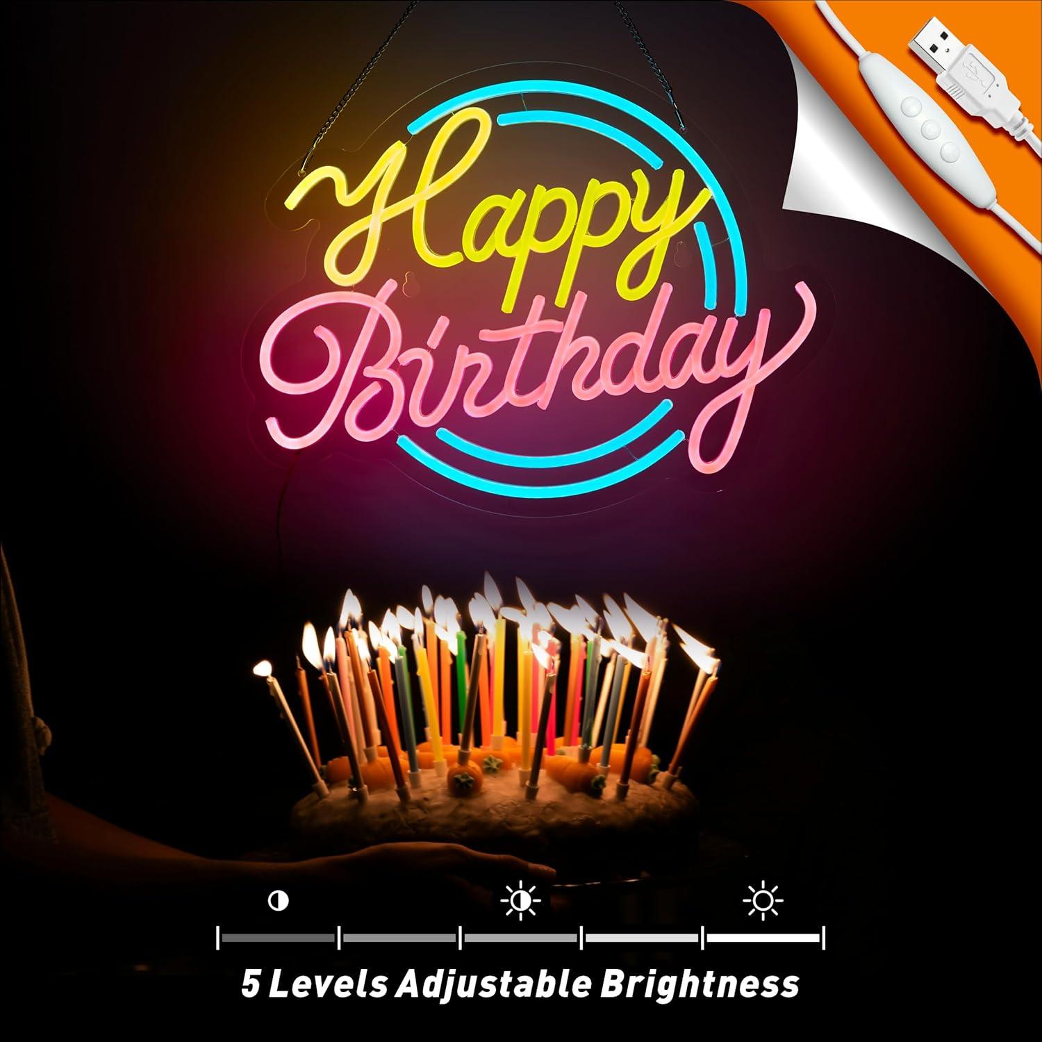 Letrero de Neón Feliz Cumpleaños NEONLAND 43x30.5cm USB