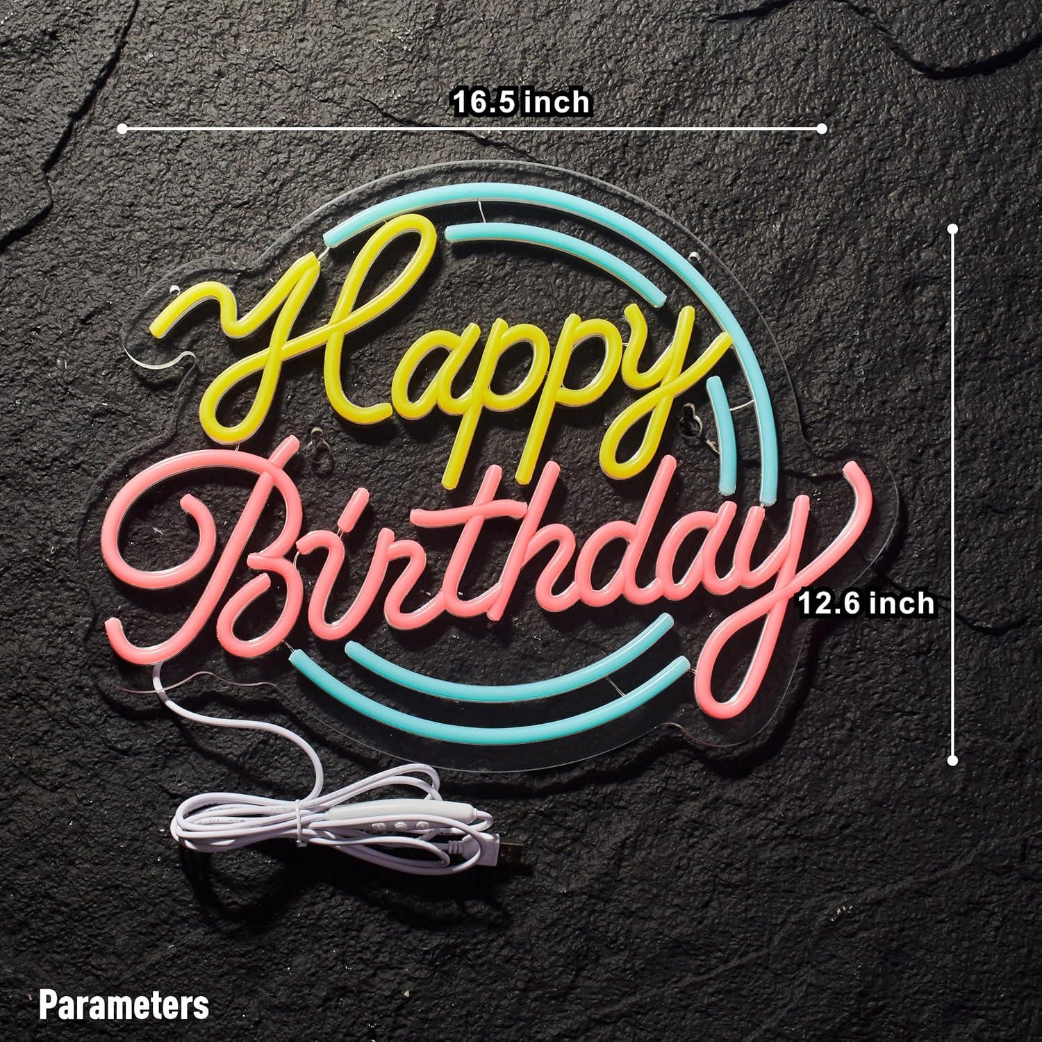 Letrero de Neón Feliz Cumpleaños NEONLAND 43x30.5cm USB