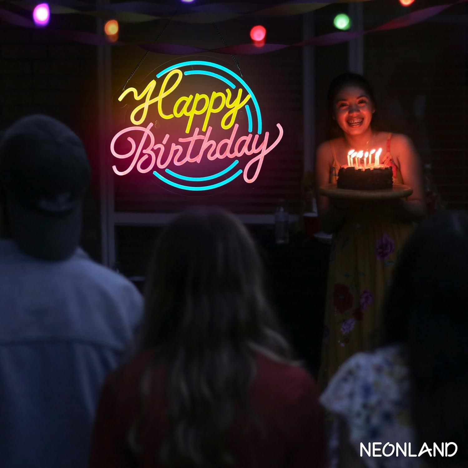 Letrero de Neón Feliz Cumpleaños NEONLAND 43x30.5cm USB