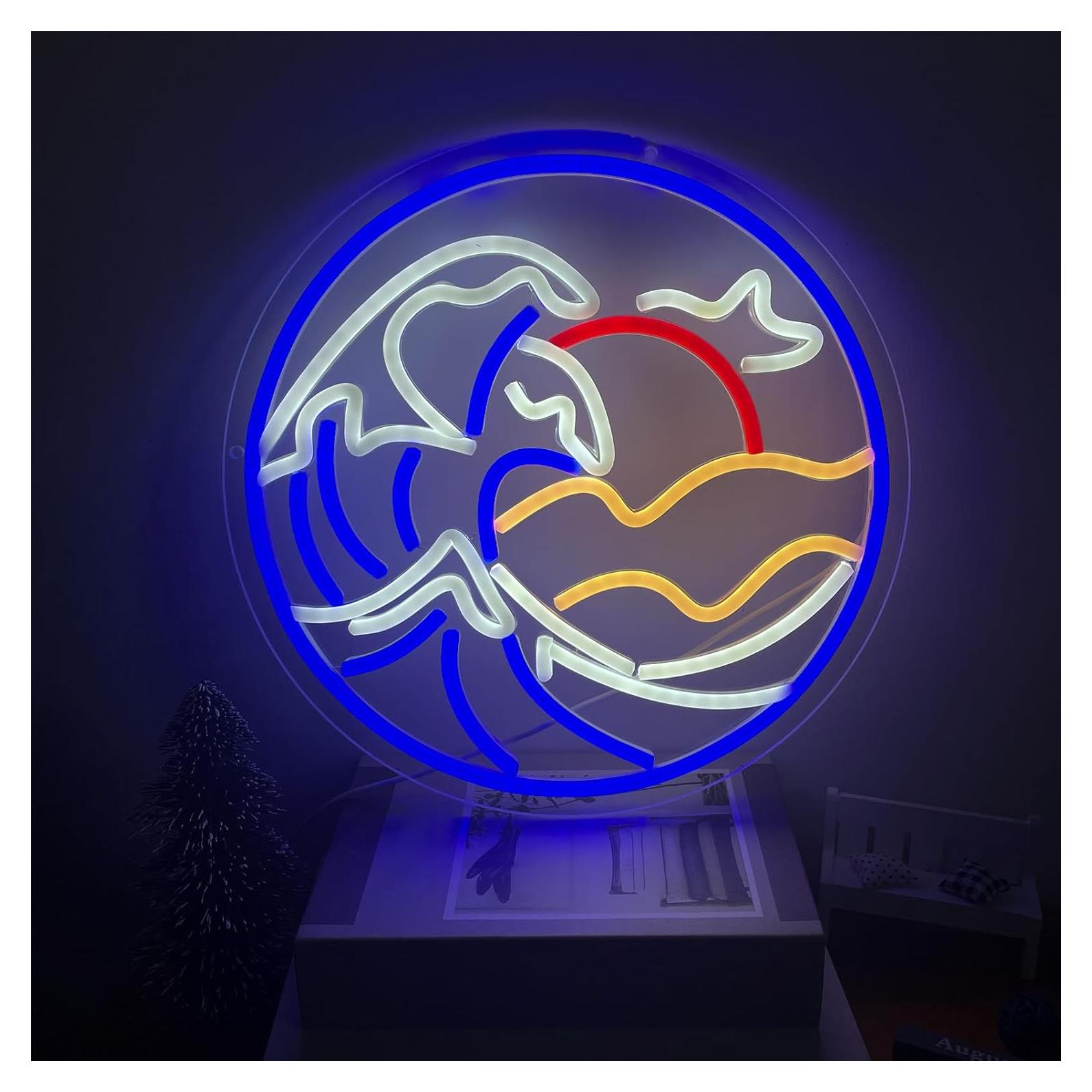 Lámpara de Neón LED GTOTd La Gran Olas de Kanagawa 32x32cm