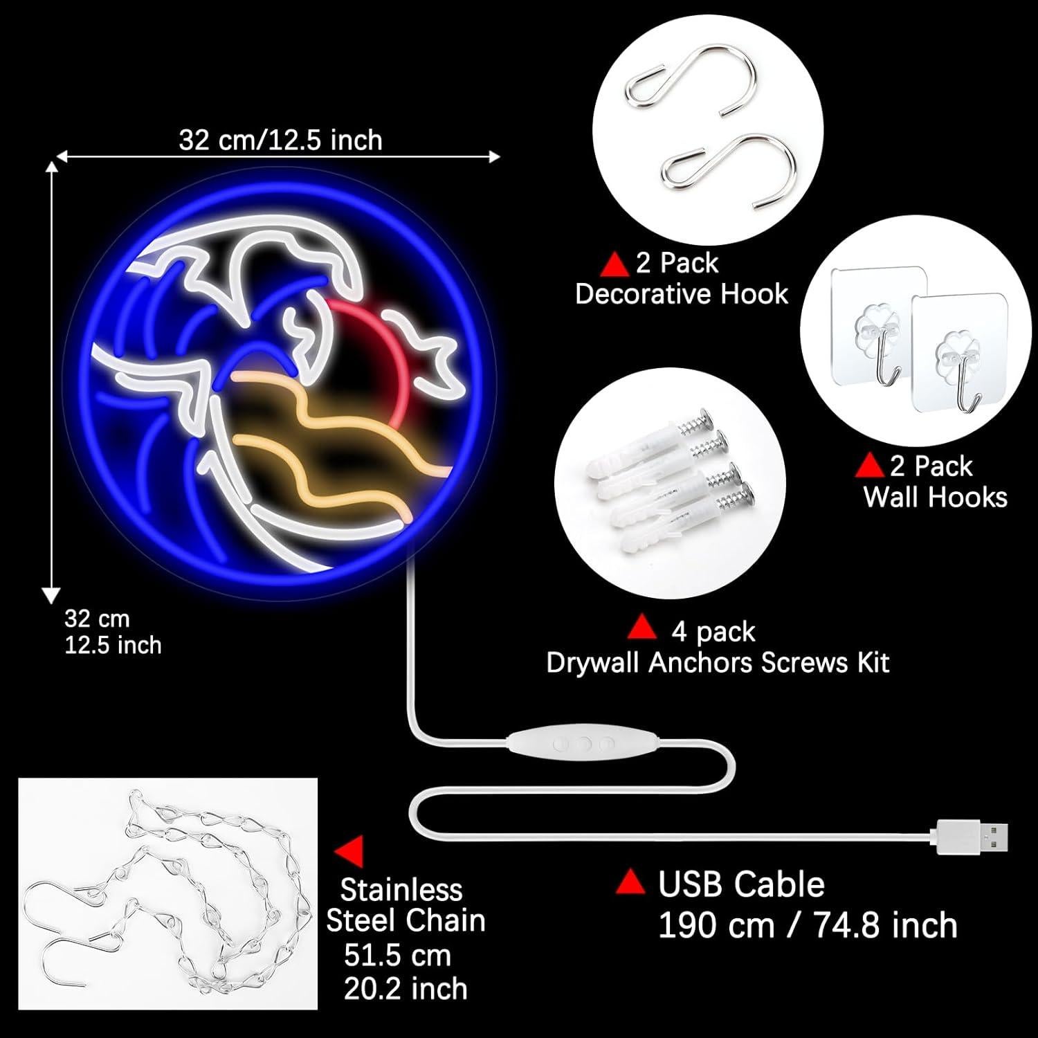 Lámpara de Neón LED GTOTd La Gran Olas de Kanagawa 32x32cm