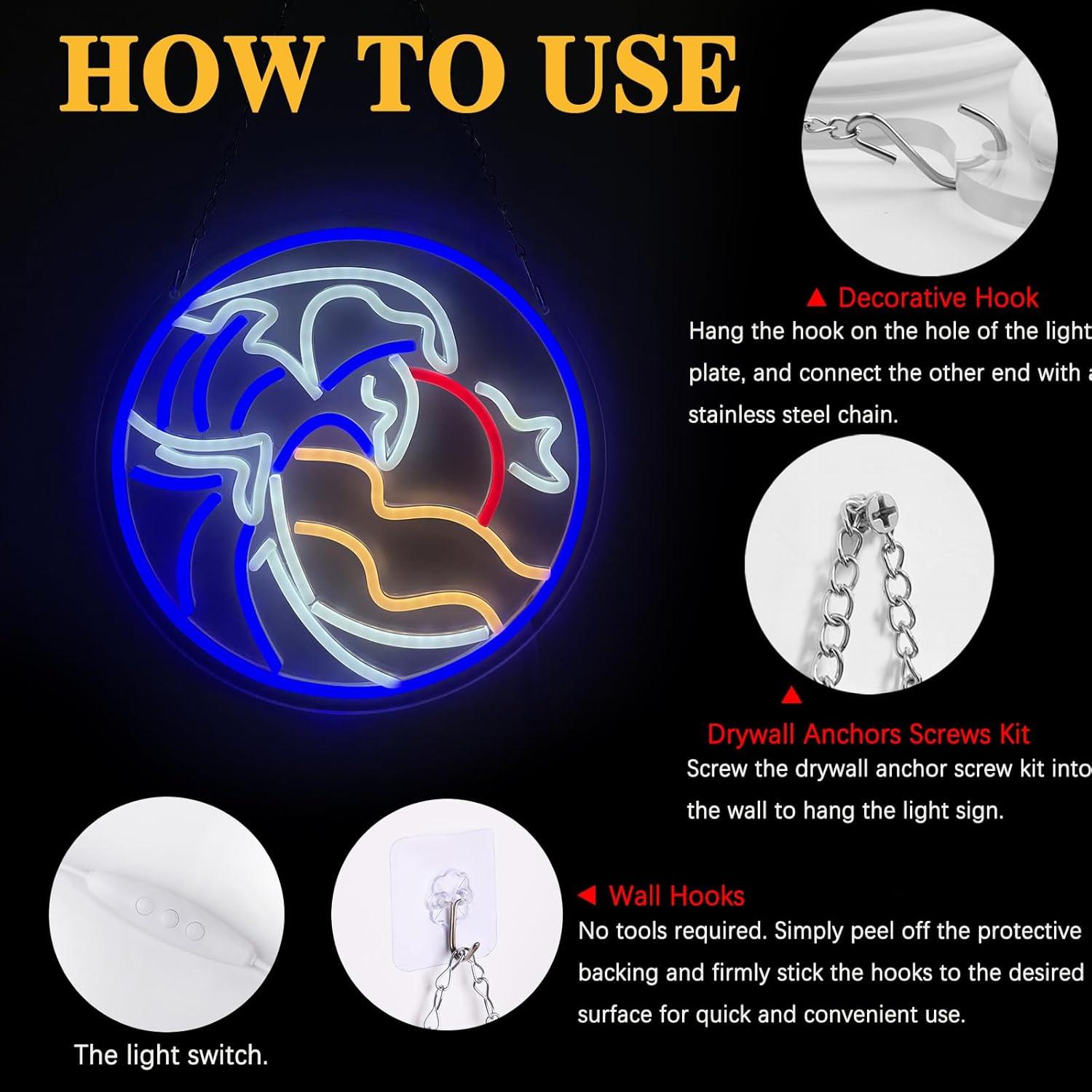 Lámpara de Neón LED GTOTd La Gran Olas de Kanagawa 32x32cm