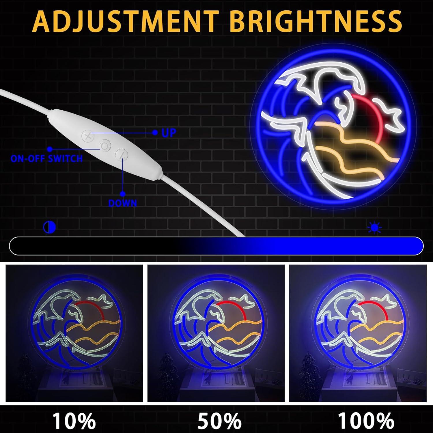 Lámpara de Neón LED GTOTd La Gran Olas de Kanagawa 32x32cm