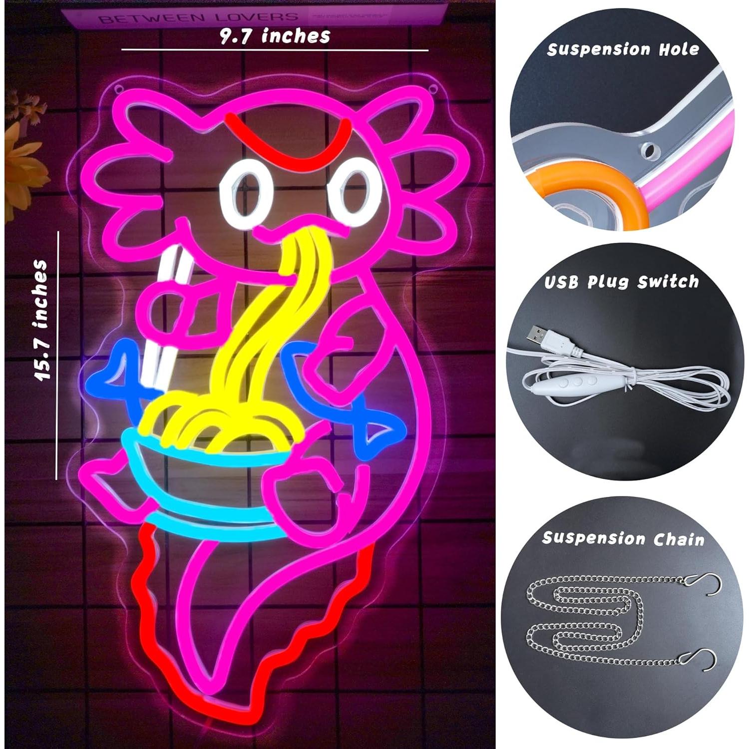 Luz de Neón LED Axolotl Ramen 39.9x24.6cm Decorativa