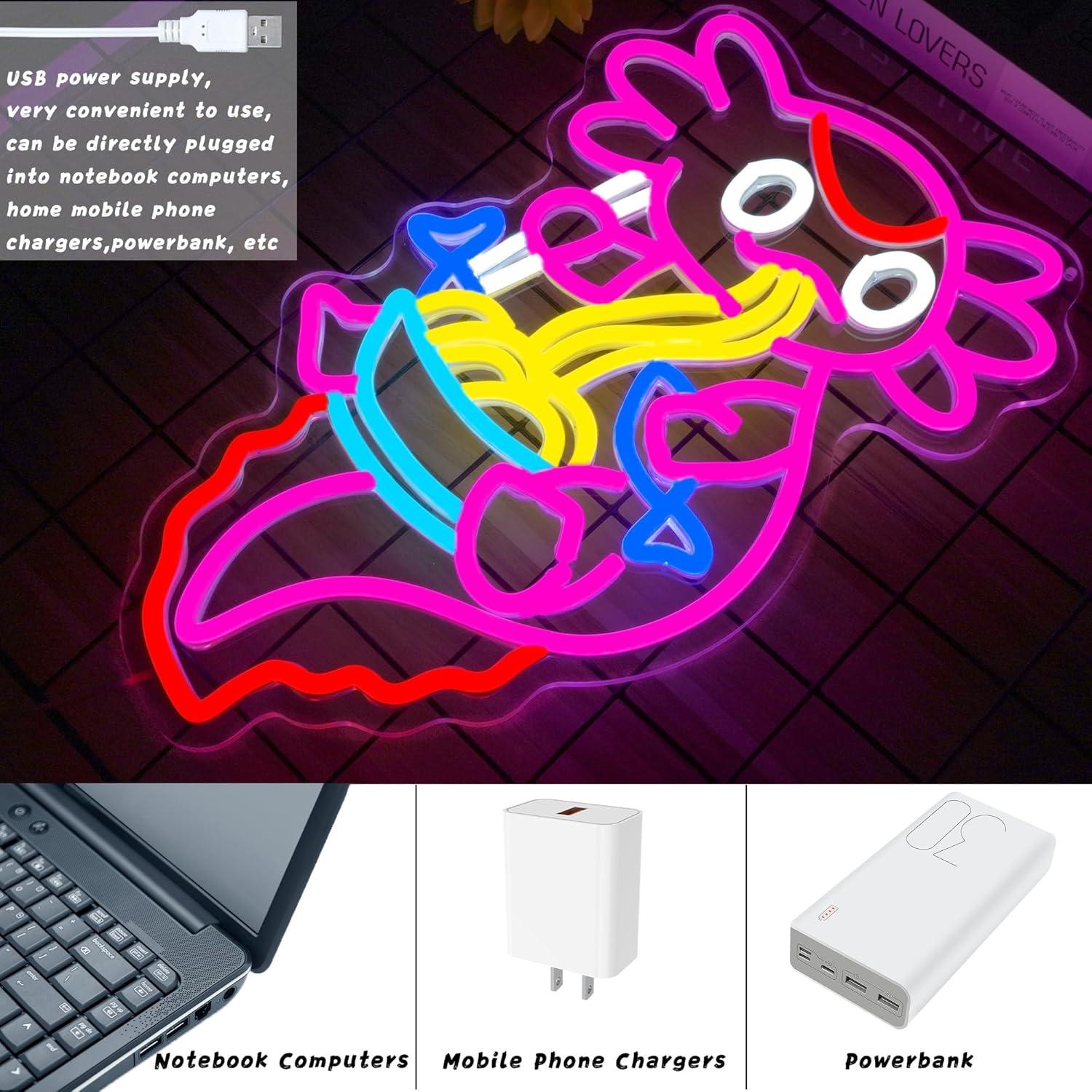 Luz de Neón LED Axolotl Ramen 39.9x24.6cm Decorativa