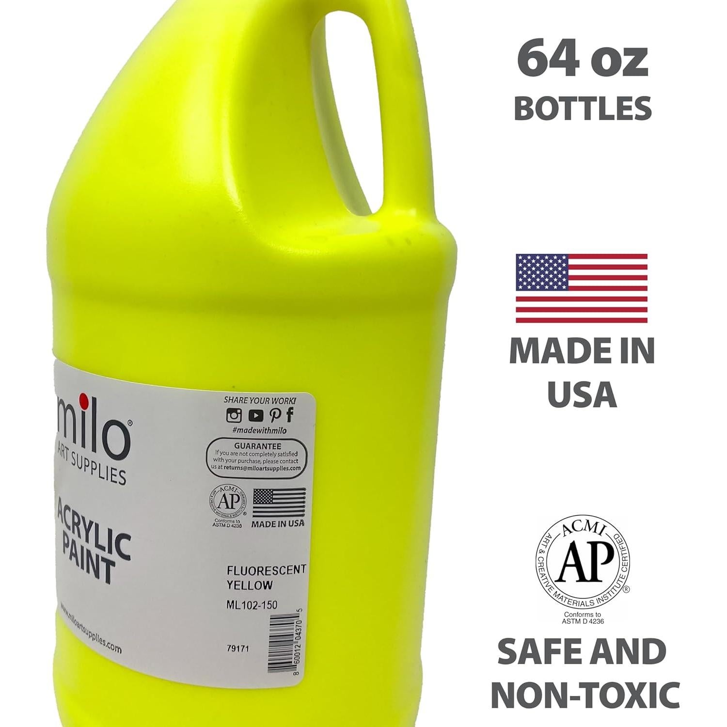 Pintura Acrílica Neón Amarillo Fluorescente Milo 64 oz