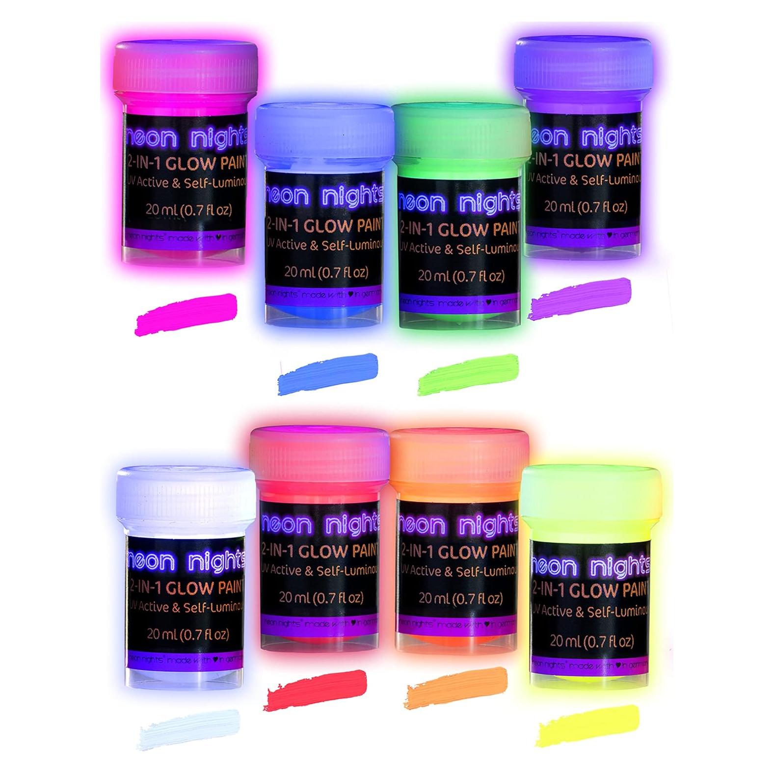 Set de Pintura Acrílica Brillante 2-en-1 Noches de Neón - 8 x 20 ml
