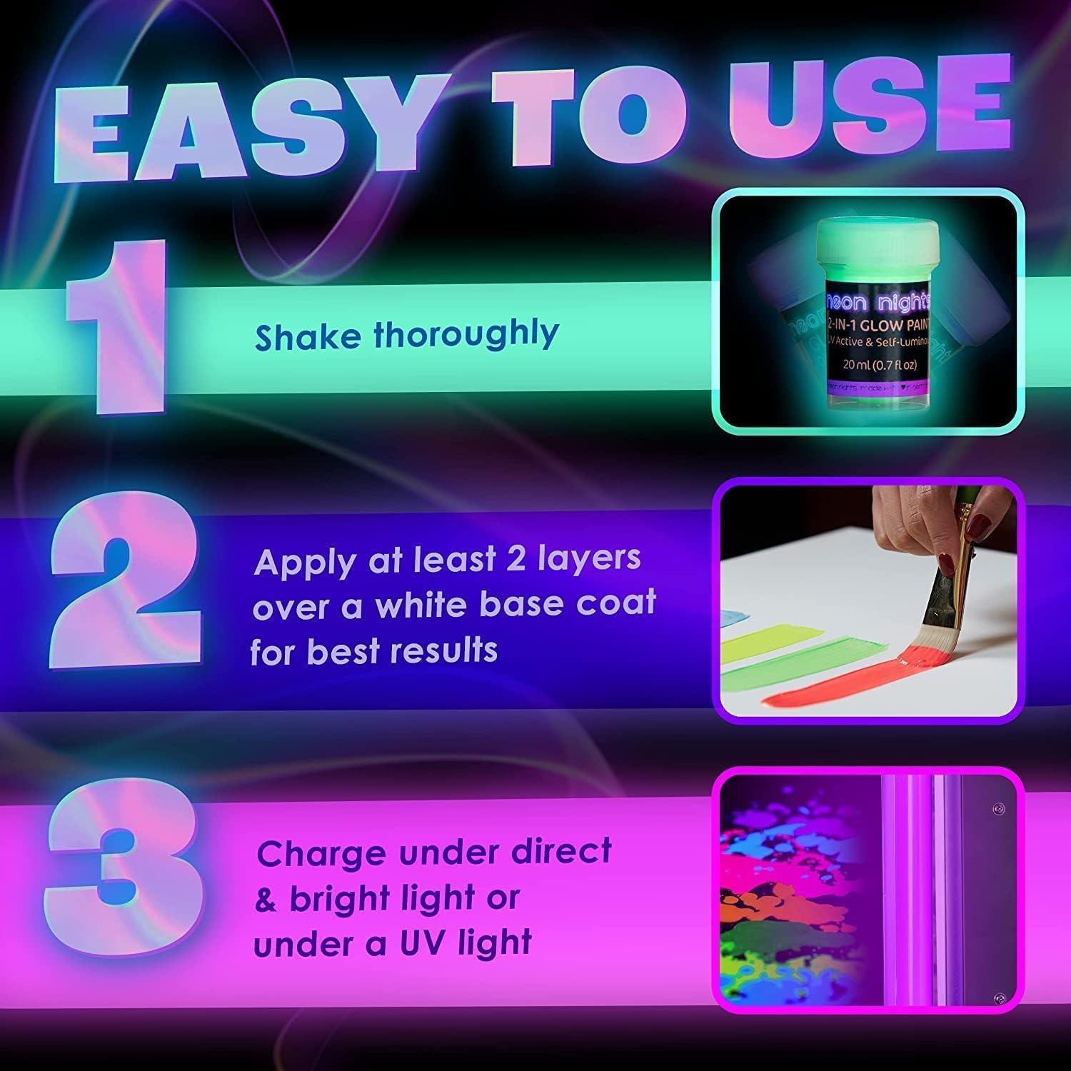Set de Pintura Acrílica Brillante 2-en-1 Noches de Neón - 8 x 20 ml