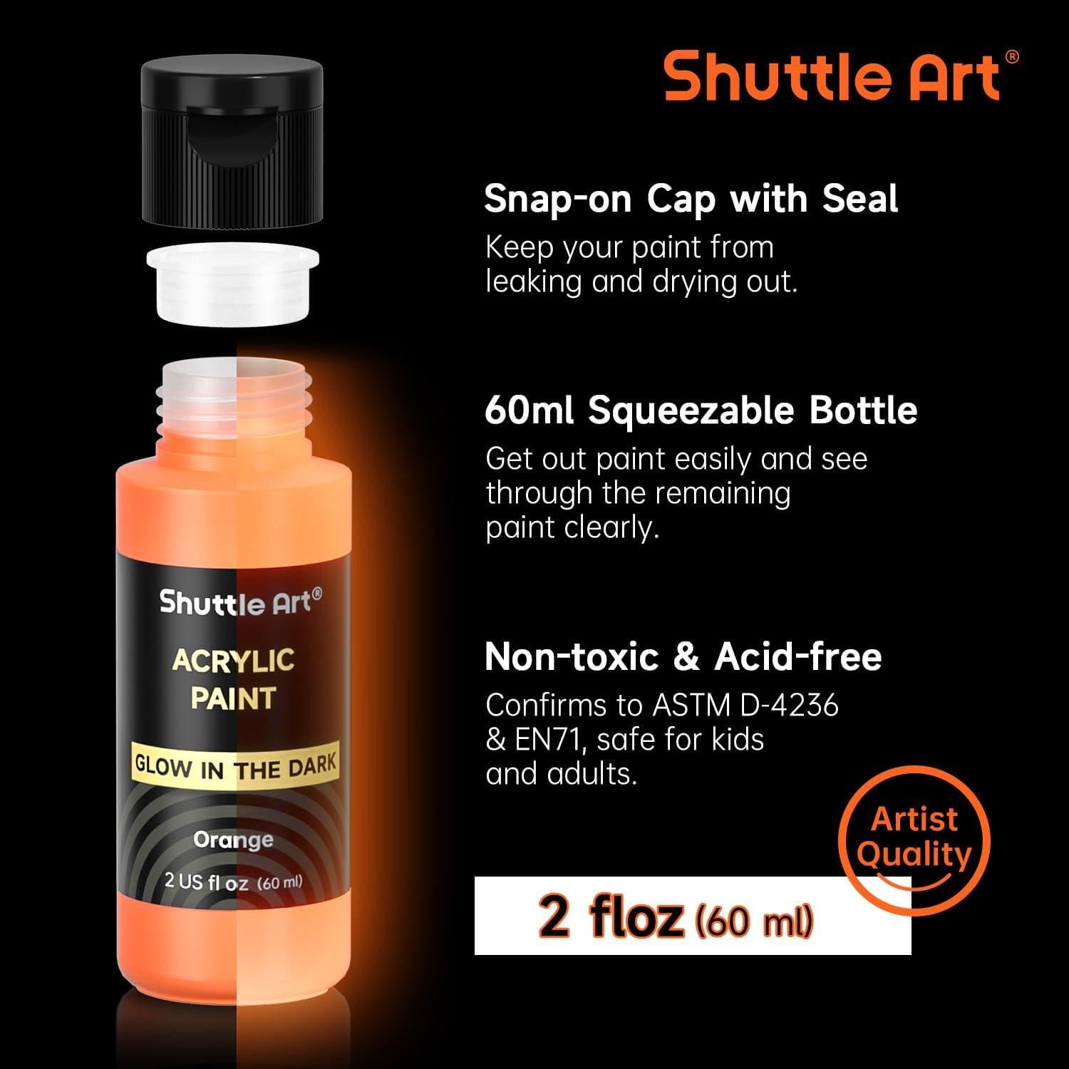 Pintura Acrílica Brillante en la Oscuridad Shuttle Art 12 Colores 60 ml