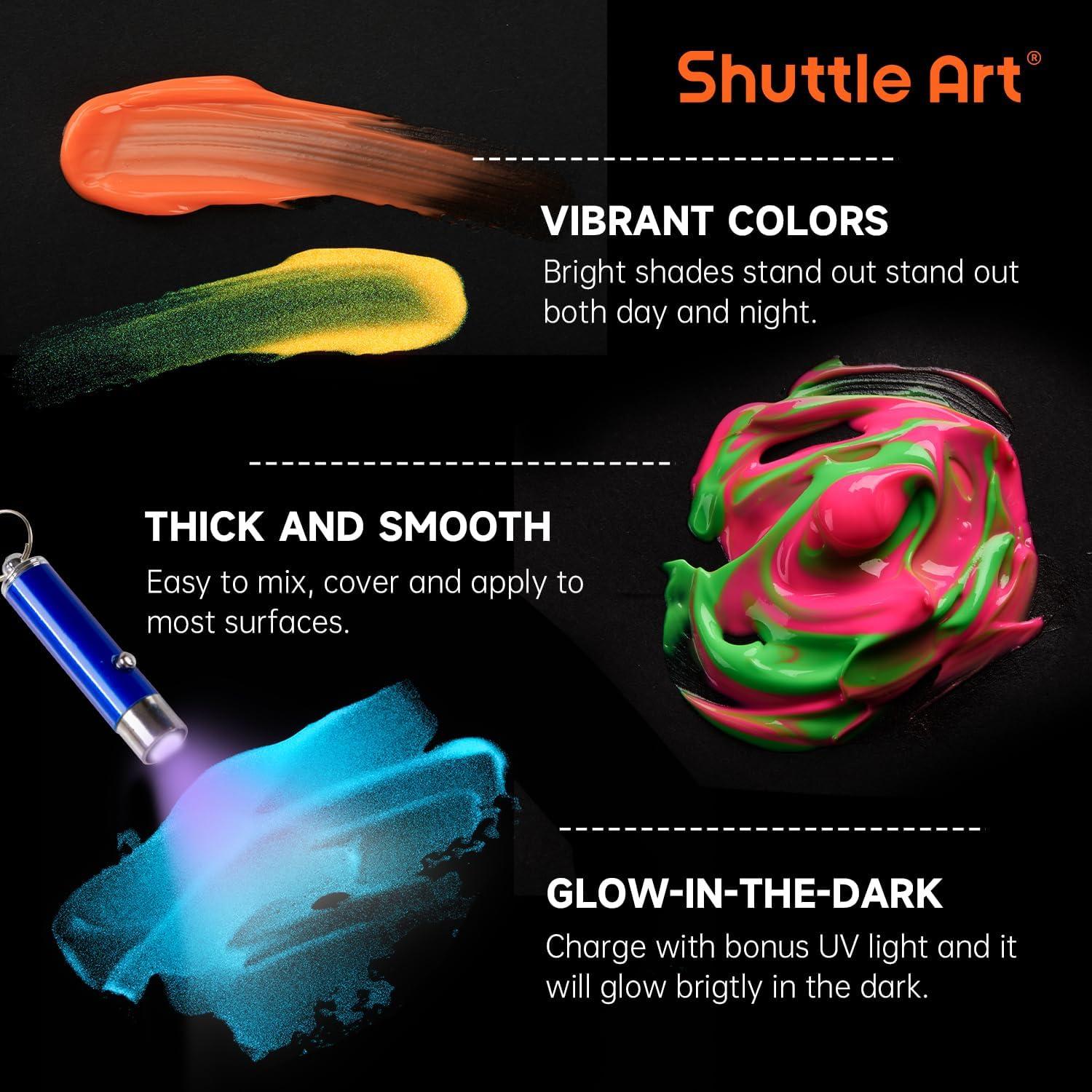 Pintura Acrílica Brillante en la Oscuridad Shuttle Art 12 Colores 60 ml