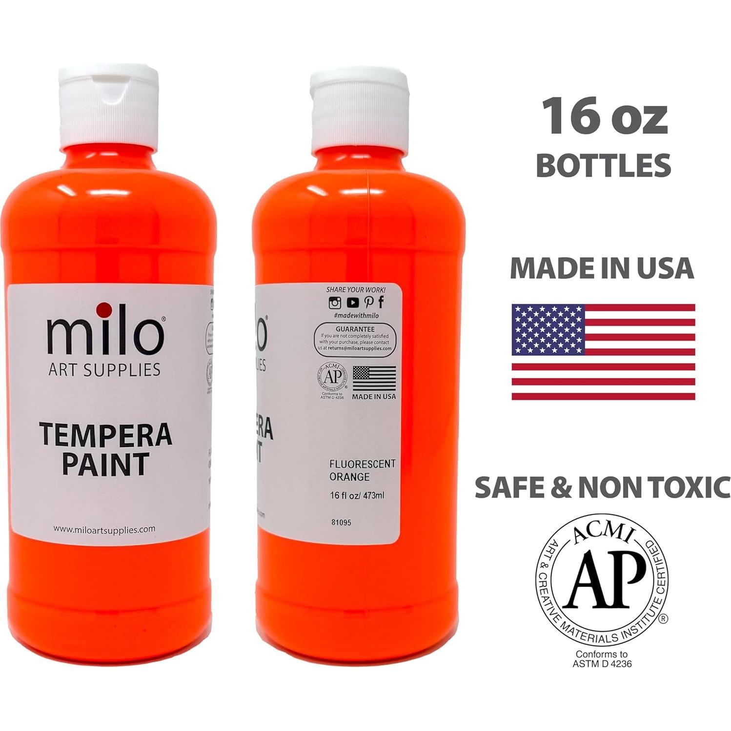 Set de Pintura Témpera Fluorescente Milo 6 Colores 473 ml