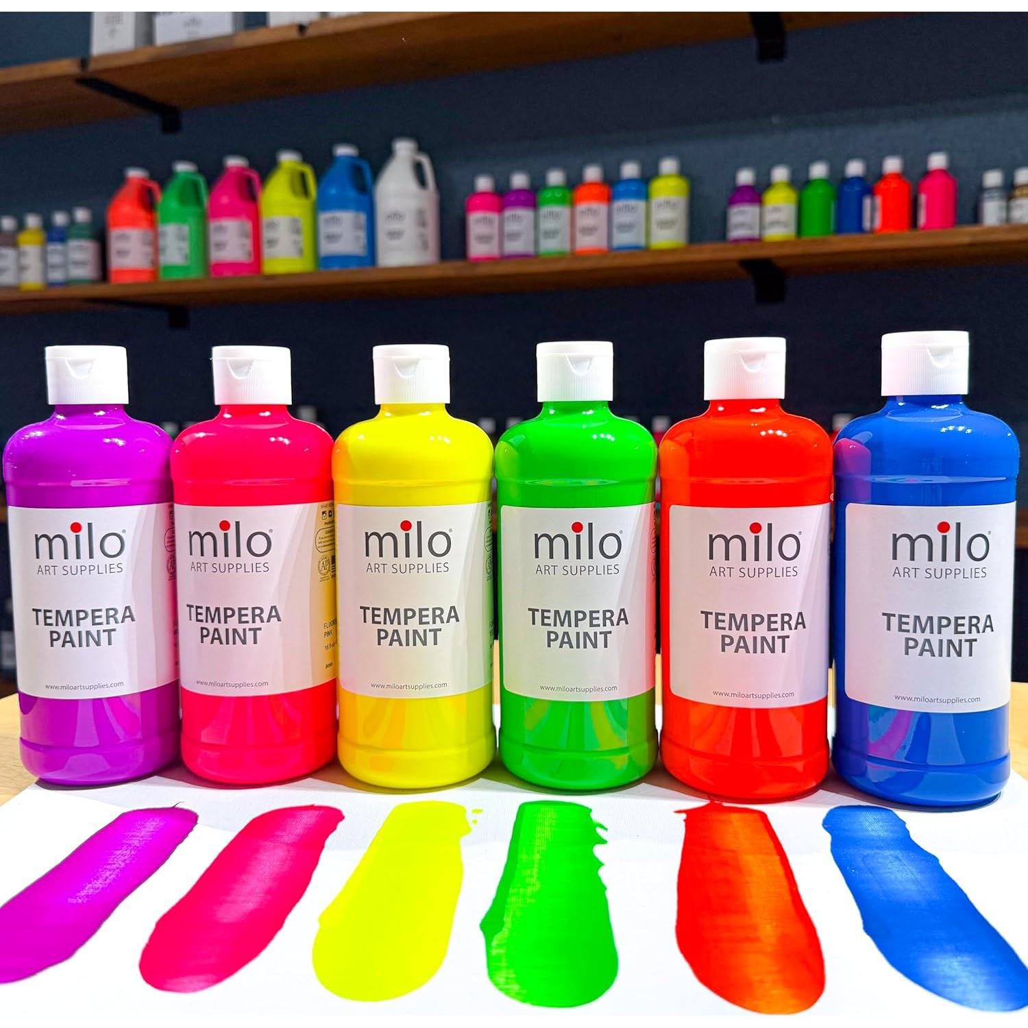 Set de Pintura Témpera Fluorescente Milo 6 Colores 473 ml