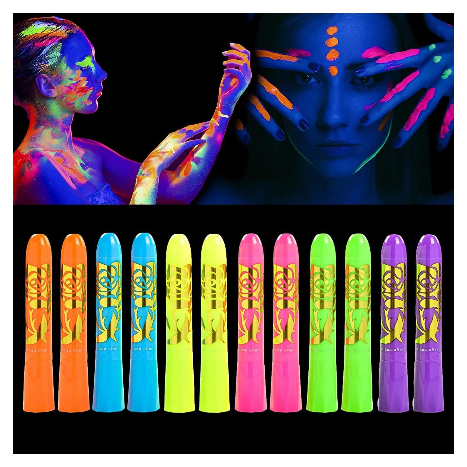 Crayones de Pintura Facial Glow King - 12 Pcs Neón UV