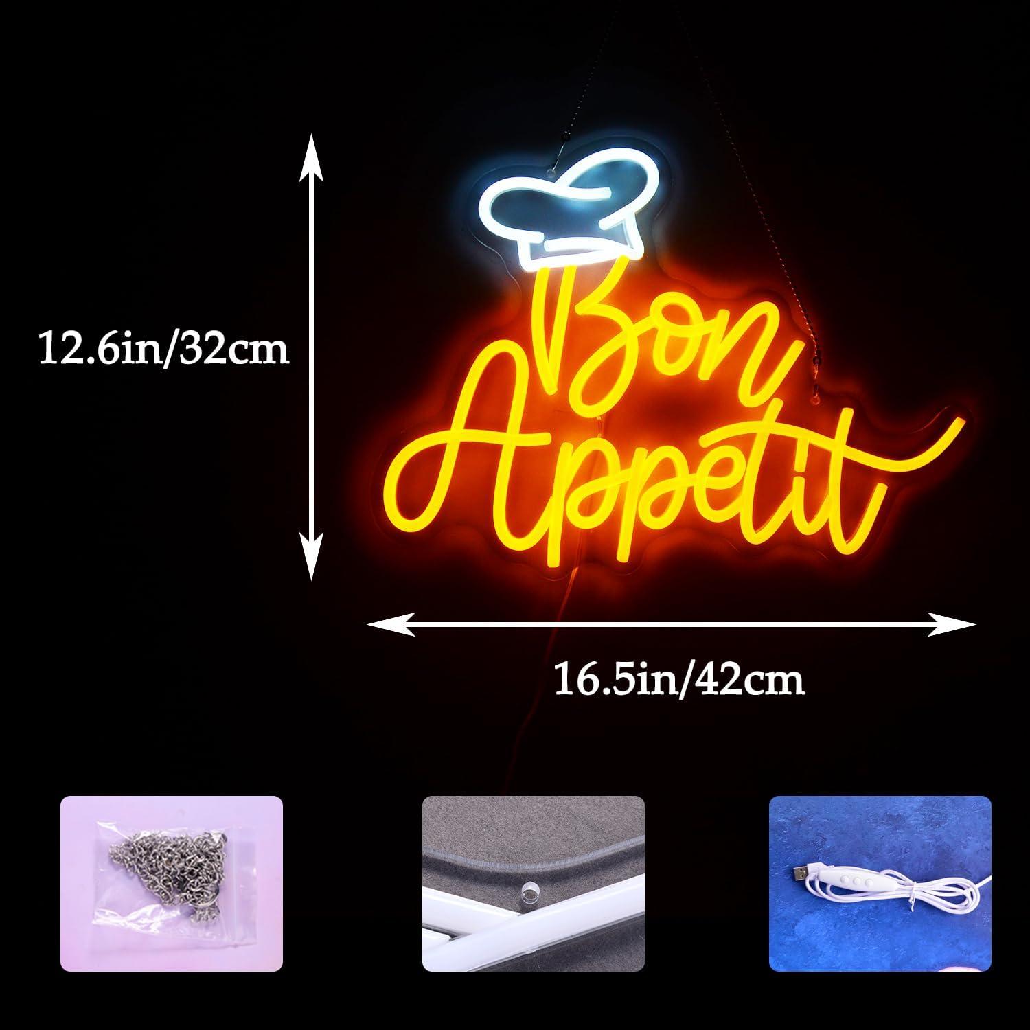 Señal LED Bon Appetit con Sombrero de Chef 41.9x32 cm