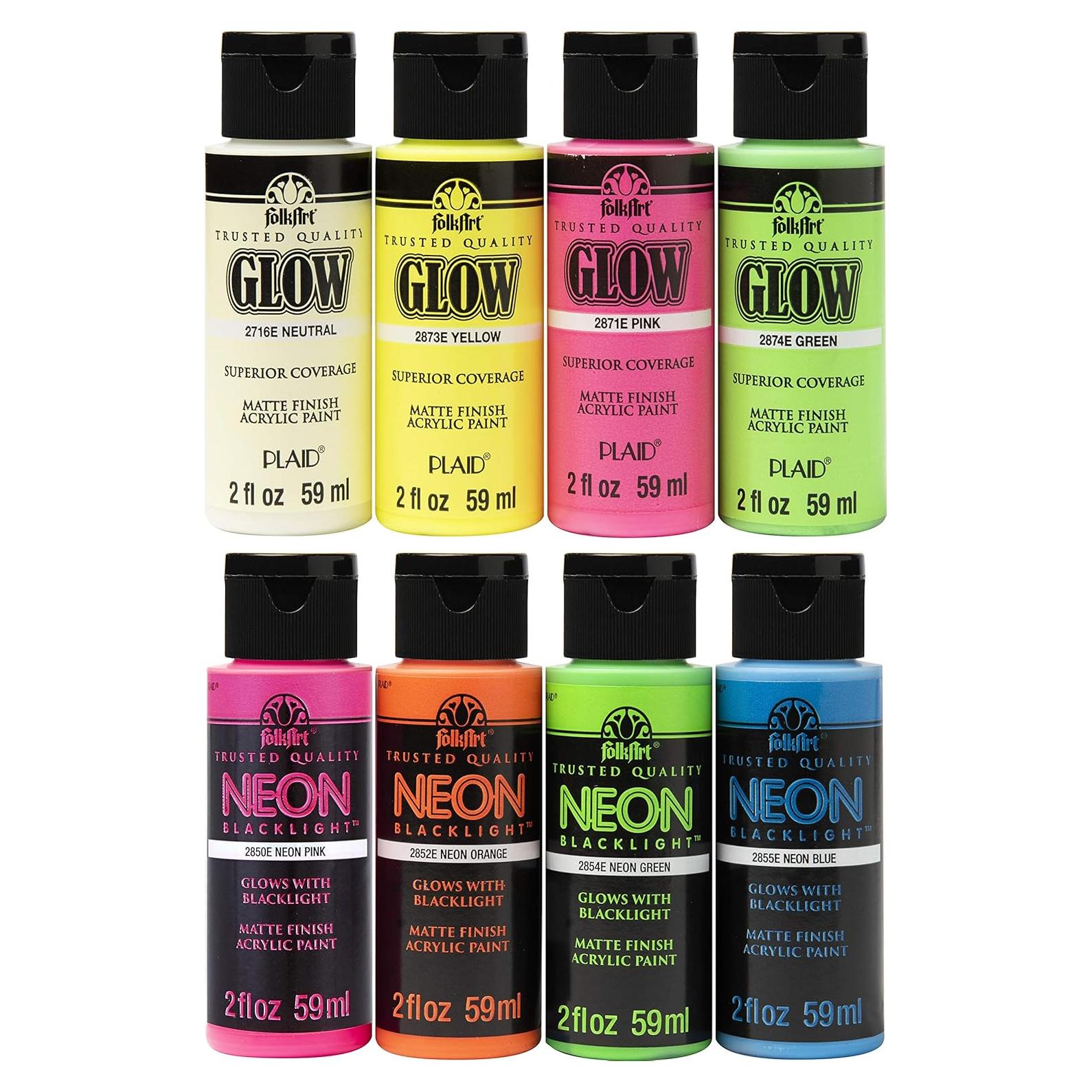 Juego de Pintura Acrílica FolkArt Neon Glow 8 Colores 472 ml