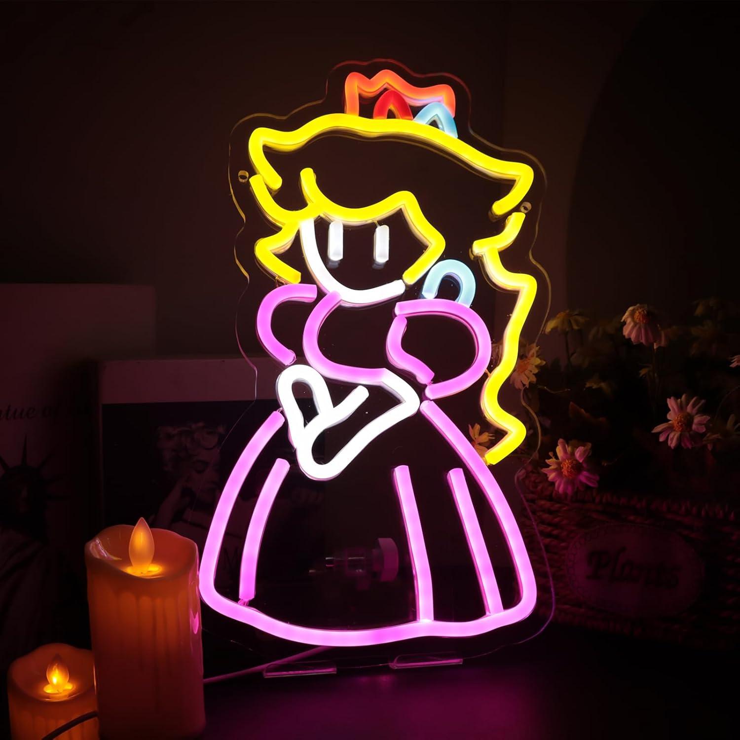 Letrero de Neón Princesa Peach LED 43x23 cm USB Decoración