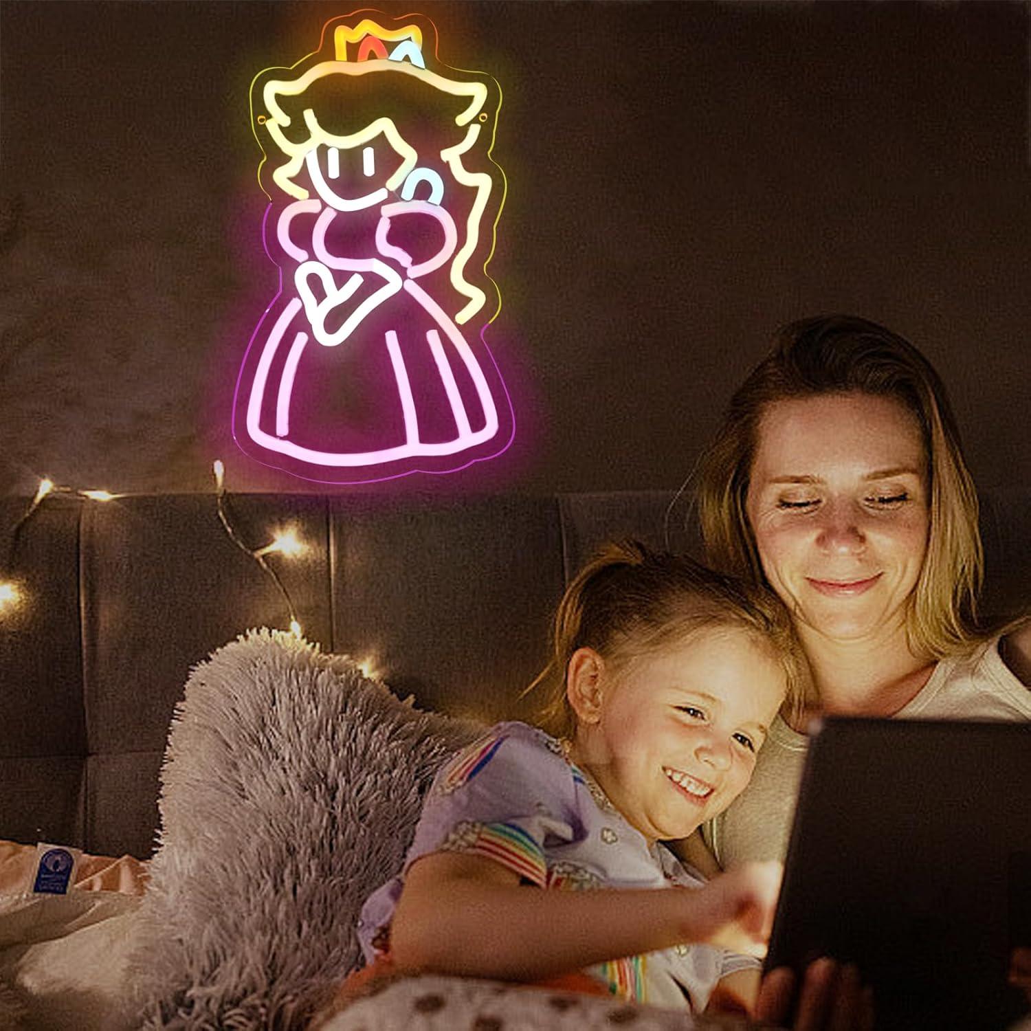 Letrero de Neón Princesa Peach LED 43x23 cm USB Decoración