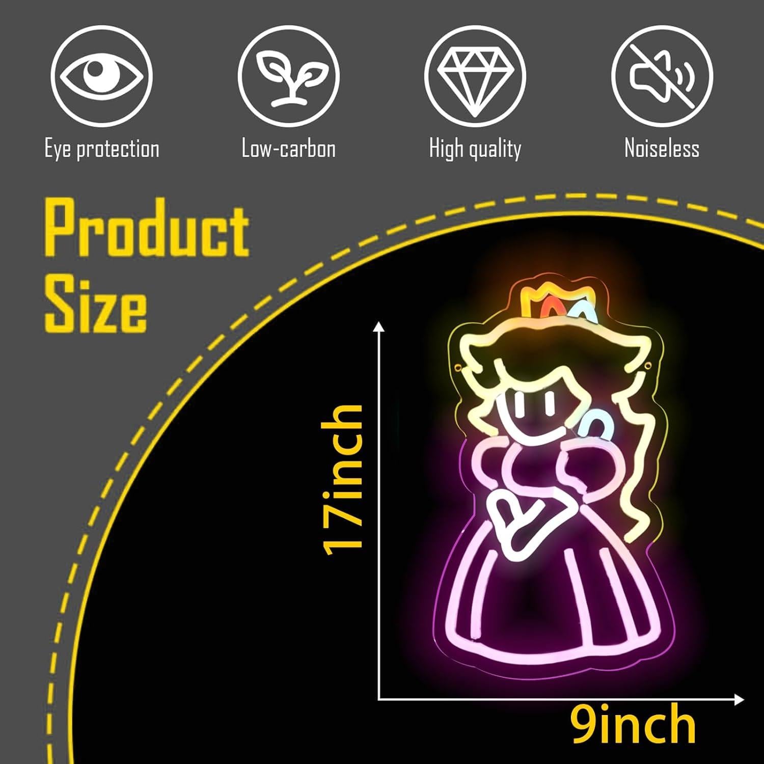 Letrero de Neón Princesa Peach LED 43x23 cm USB Decoración