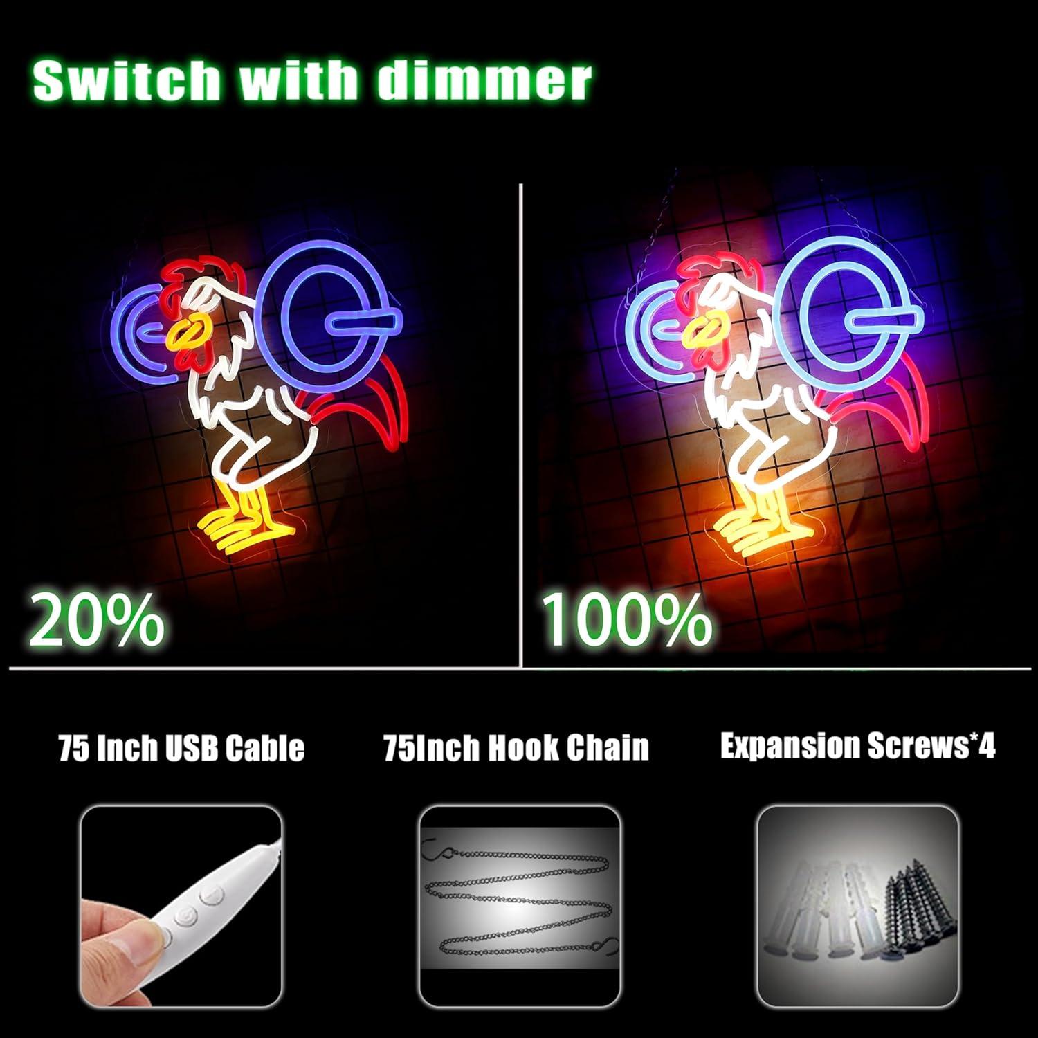 Letrero de Neón LeDigPig Pollo Gimnasio 32x34cm USB