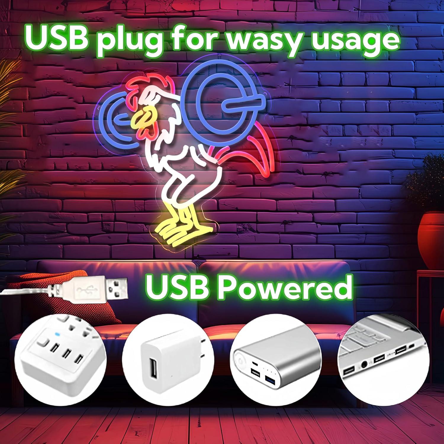 Letrero de Neón LeDigPig Pollo Gimnasio 32x34cm USB