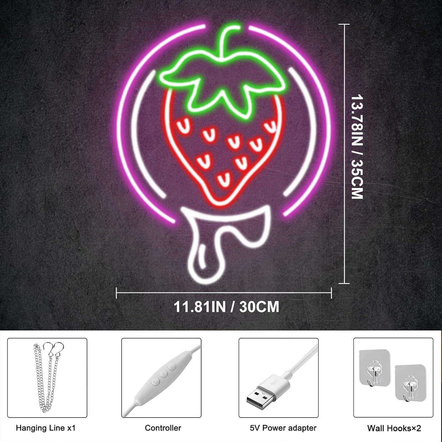 Luz de Neón LED Fresa Mllusxg Regulable USB 30x35cm