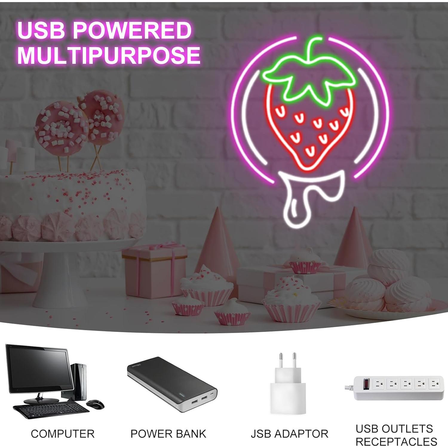 Luz de Neón LED Fresa Mllusxg Regulable USB 30x35cm