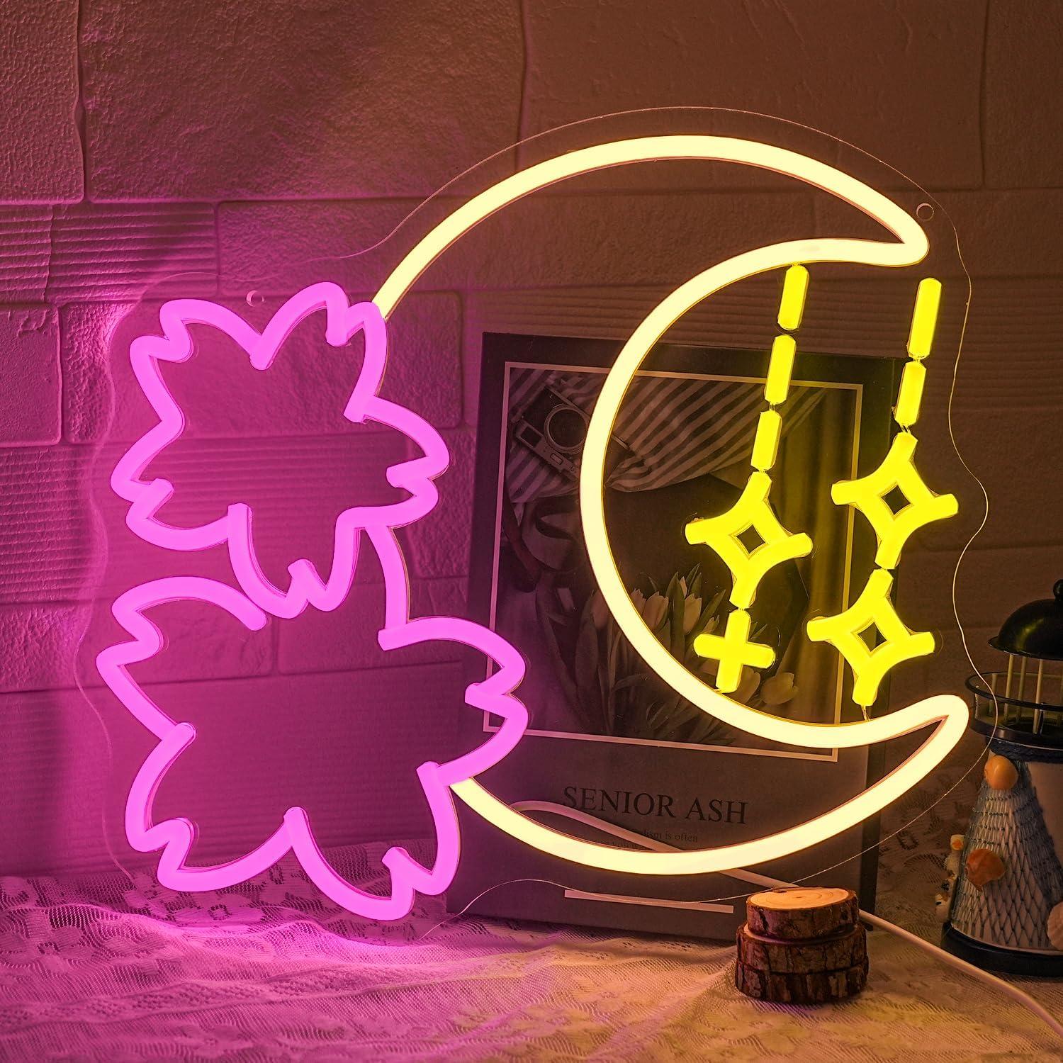Luz de Neón Dimmable Sakura y Luna LED USB 35x33cm