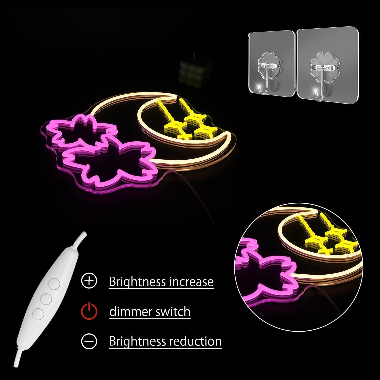 Luz de Neón Dimmable Sakura y Luna LED USB 35x33cm