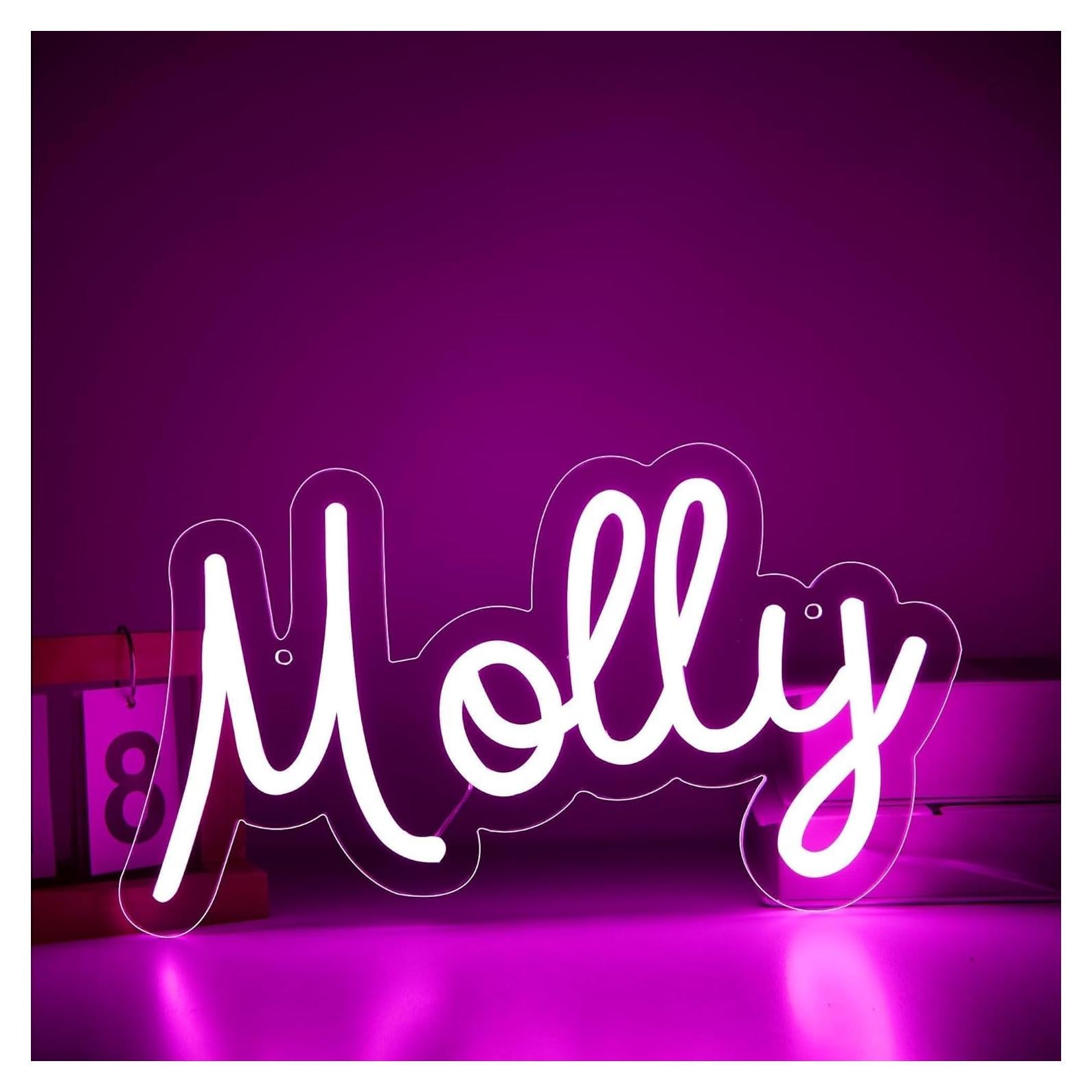 Letrero de neón LED personalizable Molly 34x20 cm rosa