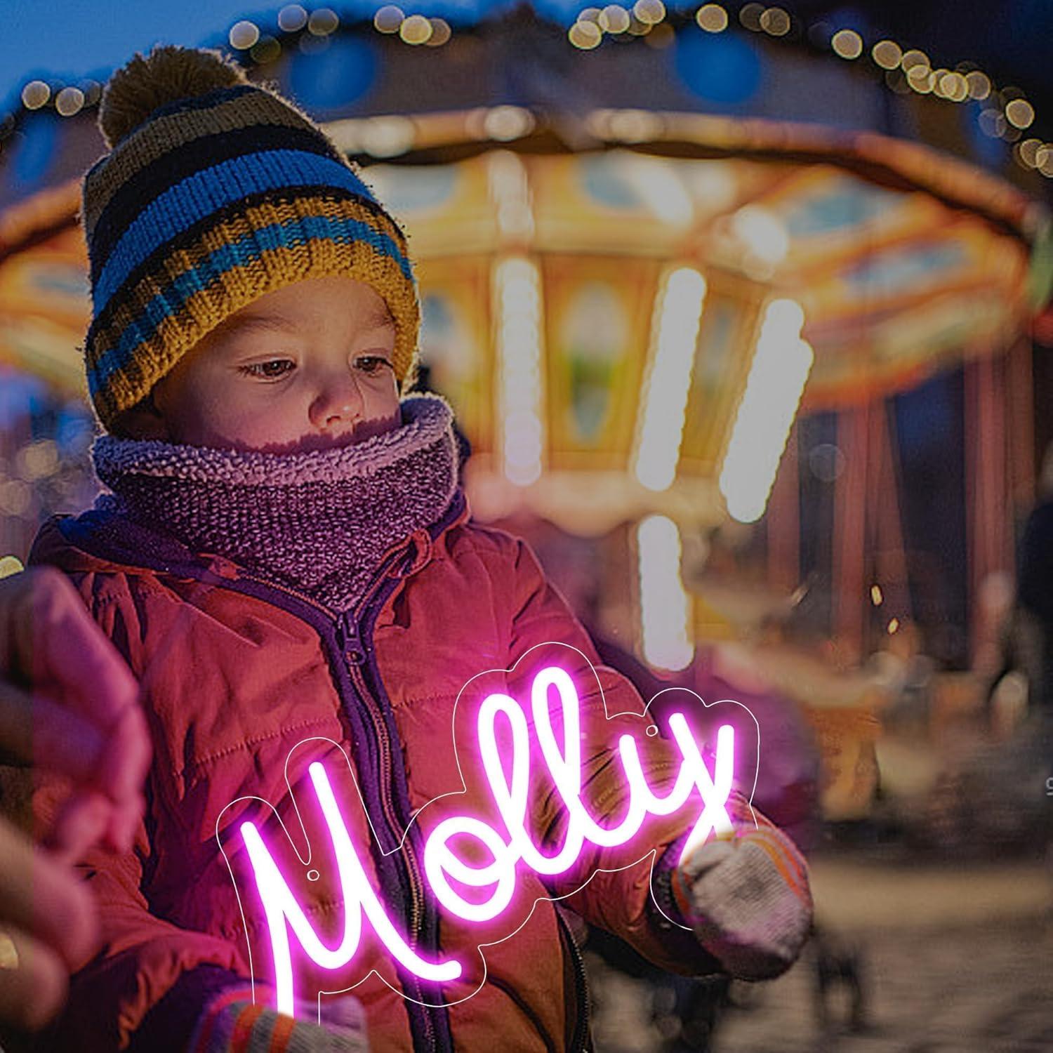 Letrero de neón LED personalizable Molly 34x20 cm rosa