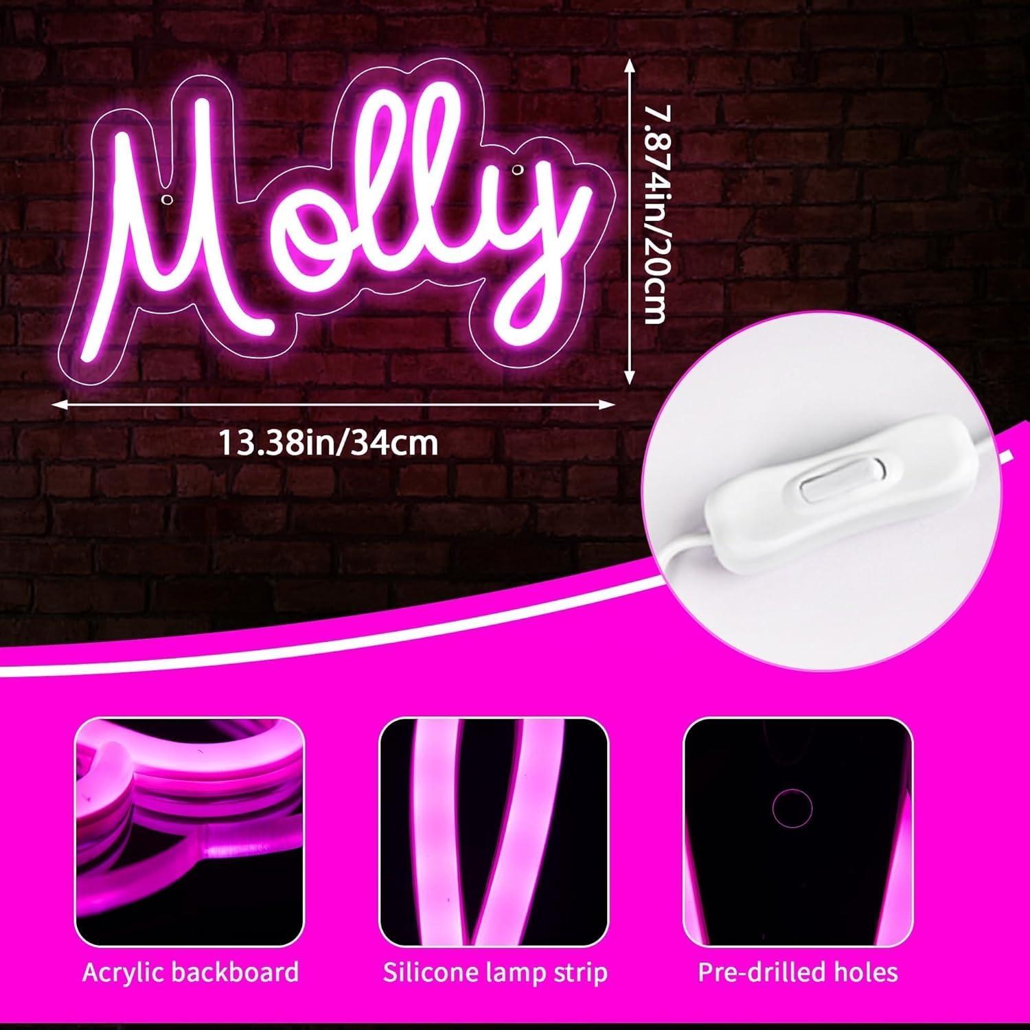 Letrero de neón LED personalizable Molly 34x20 cm rosa