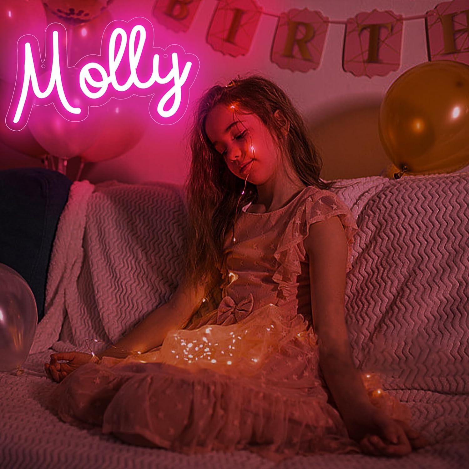 Letrero de neón LED personalizable Molly 34x20 cm rosa