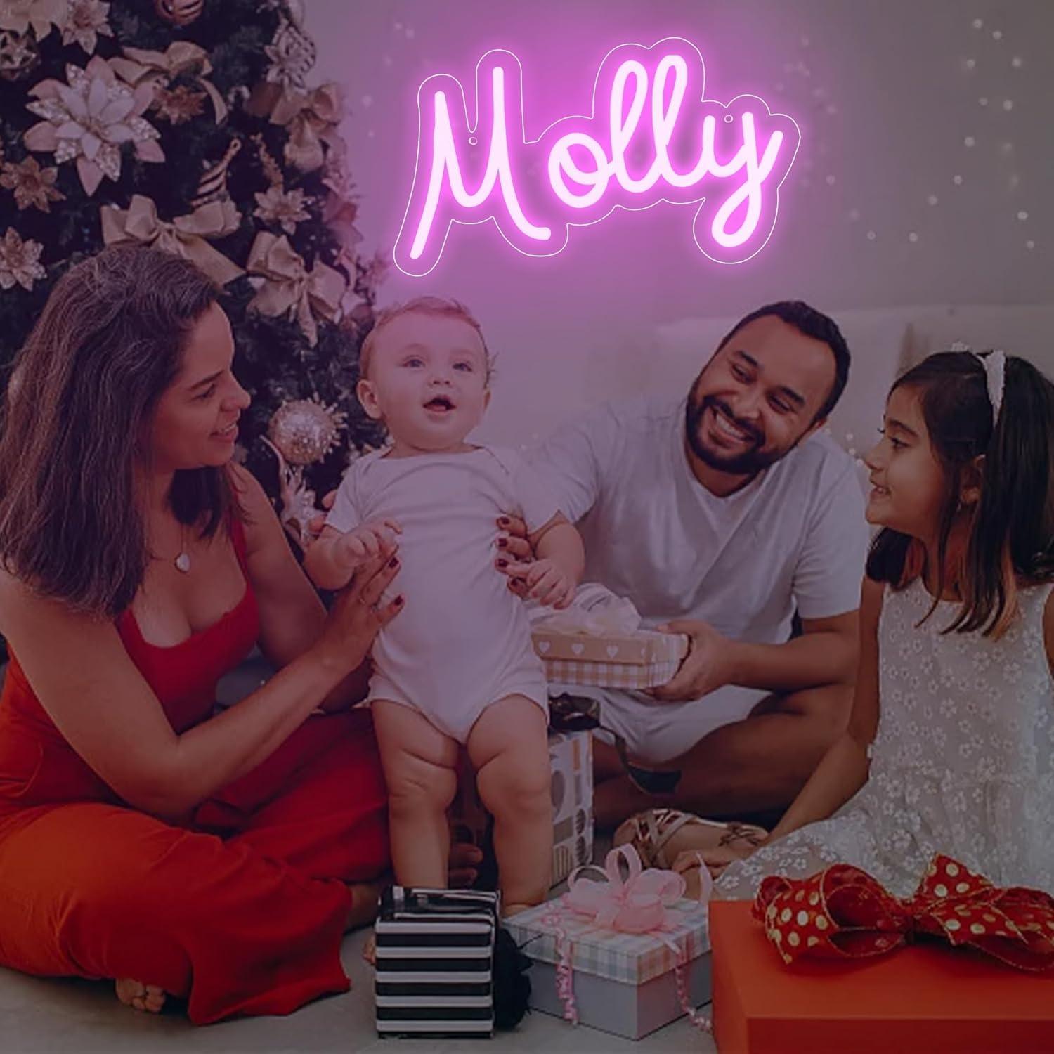 Letrero de neón LED personalizable Molly 34x20 cm rosa