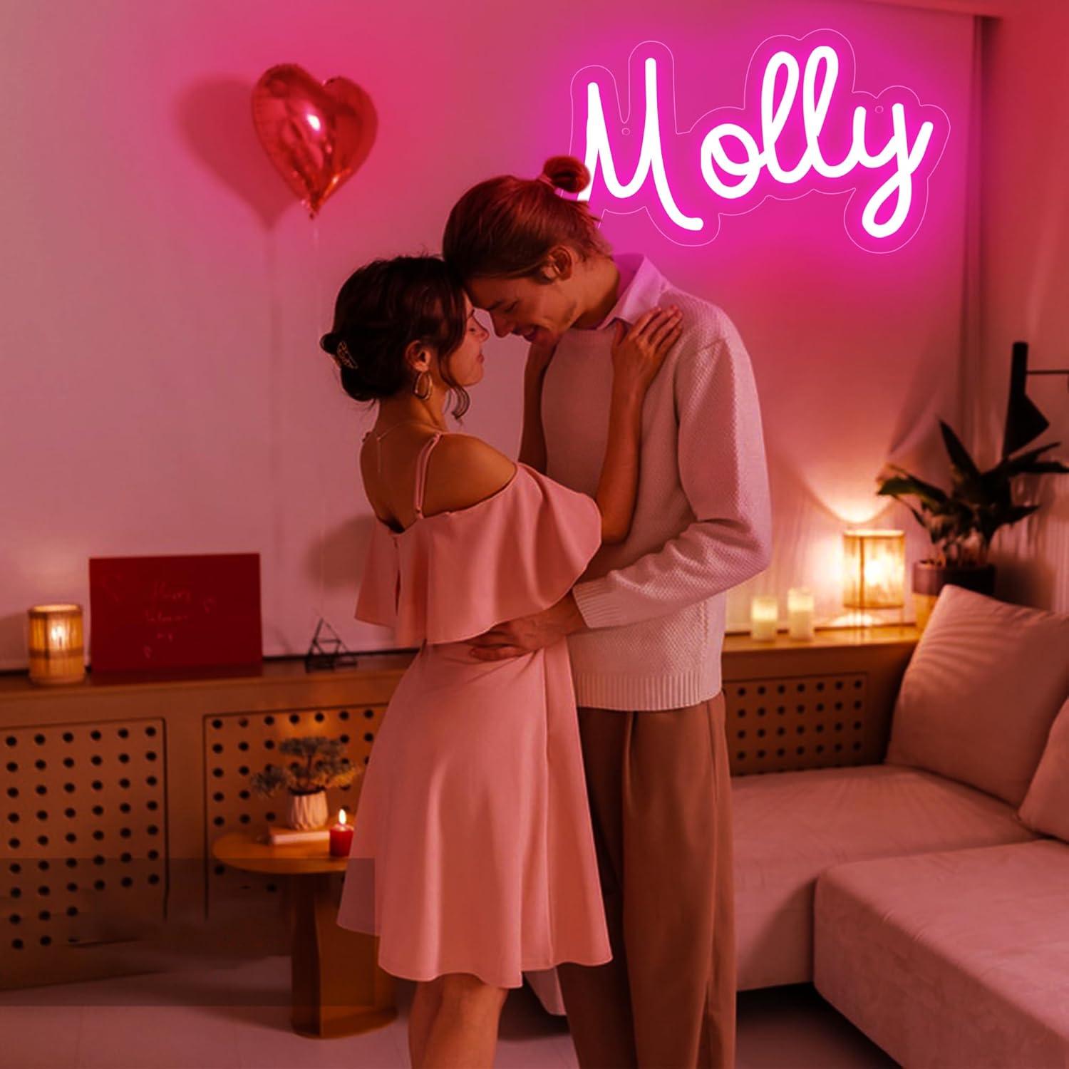 Letrero de neón LED personalizable Molly 34x20 cm rosa