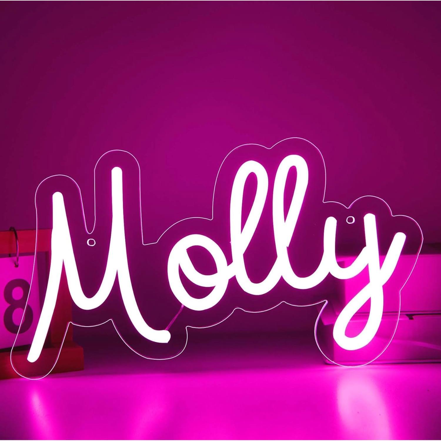 Letrero de neón LED personalizable Molly 34x20 cm rosa