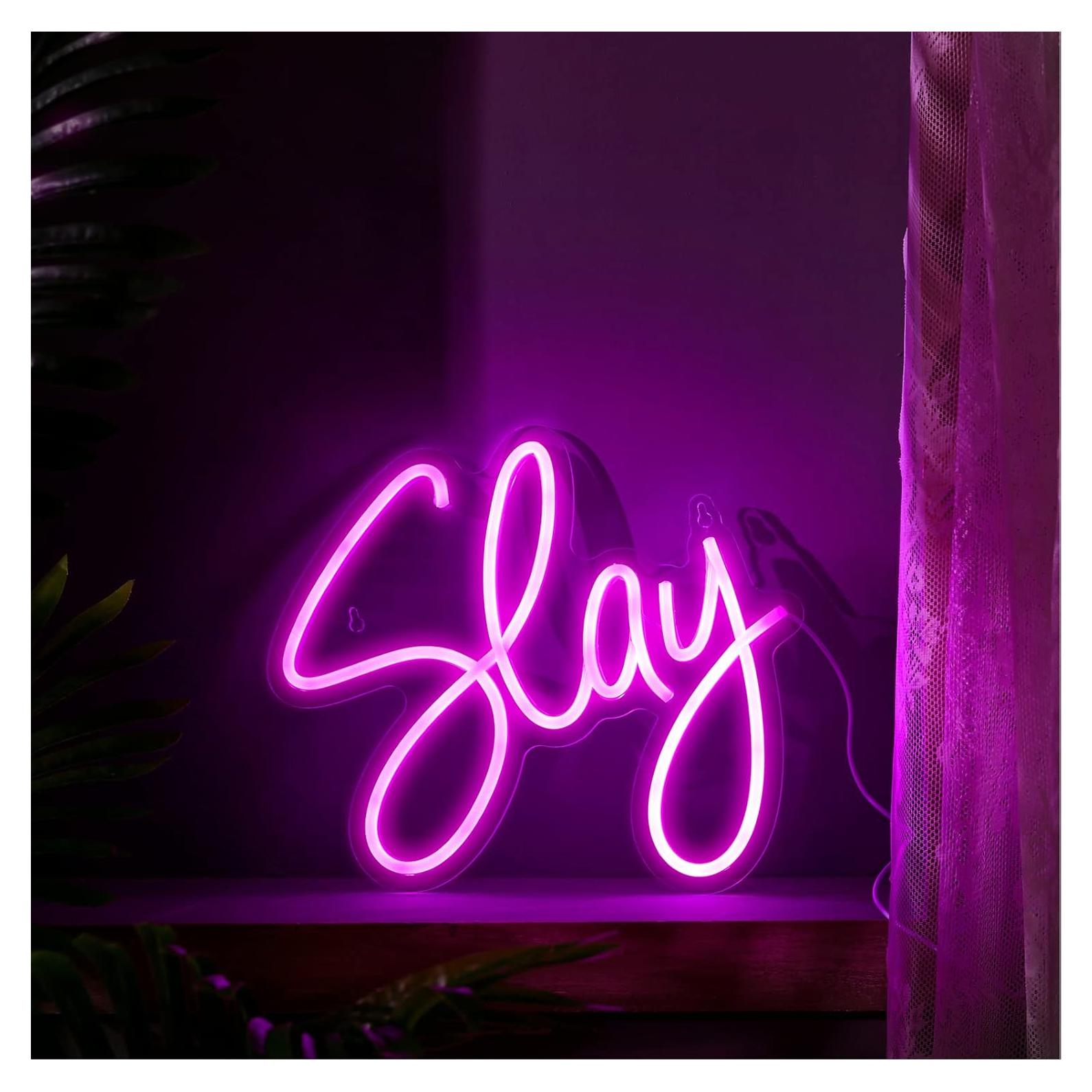 Cartel de Neón Riakrum Slay Rosa LED 29x25 cm Decoración