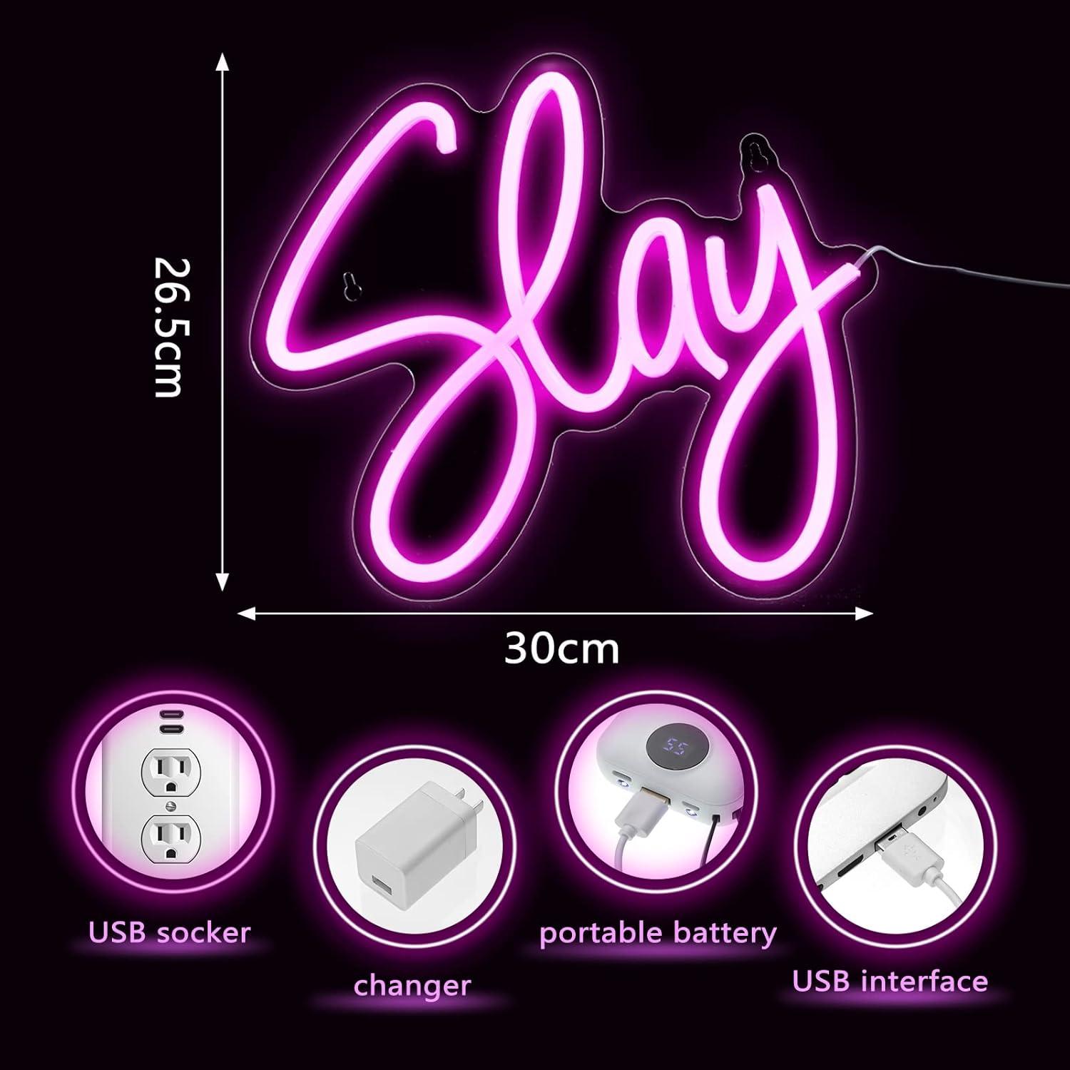 Cartel de Neón Riakrum Slay Rosa LED 29x25 cm Decoración