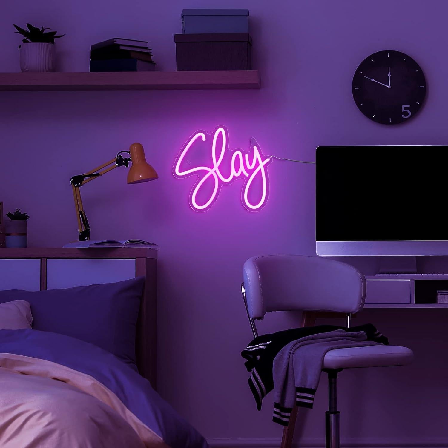 Cartel de Neón Riakrum Slay Rosa LED 29x25 cm Decoración