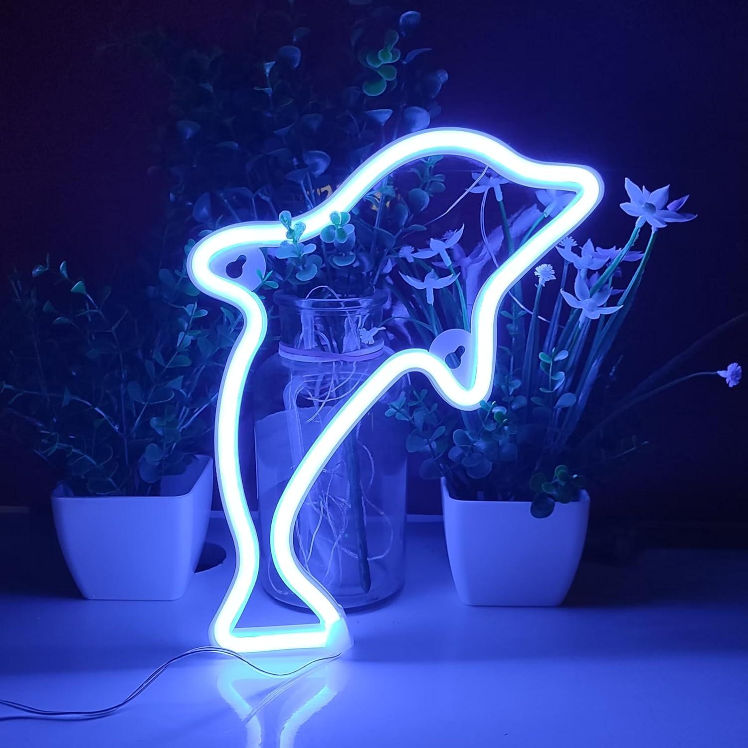 Señal de Neón Delfín JYWJ LED Azul Decorativa USB