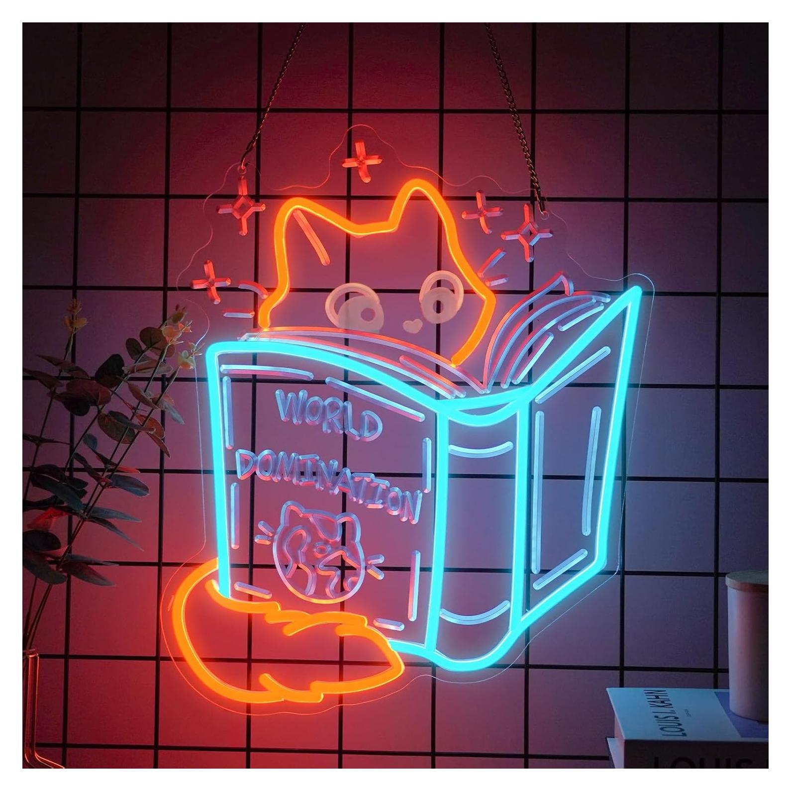 Luz de Neón LED Zorro Leyendo - Decoración de Biblioteca 37.1x33cm