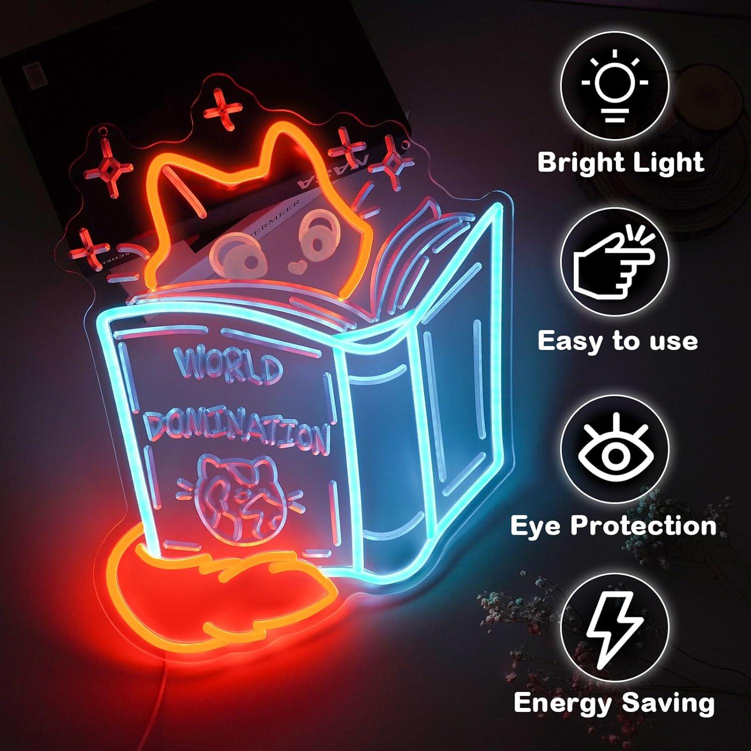 Luz de Neón LED Zorro Leyendo - Decoración de Biblioteca 37.1x33cm