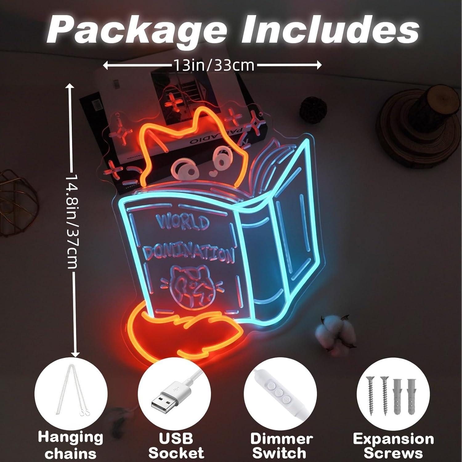 Luz de Neón LED Zorro Leyendo - Decoración de Biblioteca 37.1x33cm