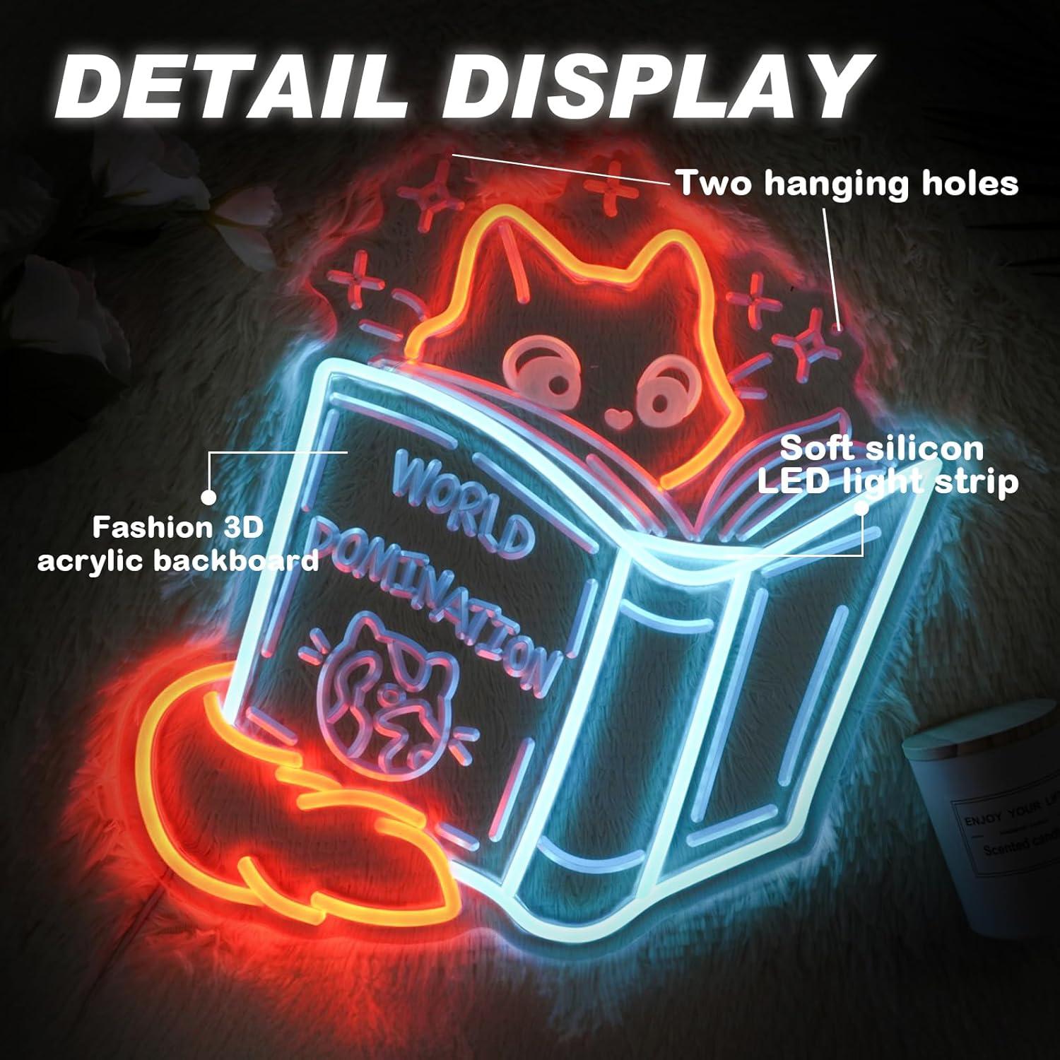 Luz de Neón LED Zorro Leyendo - Decoración de Biblioteca 37.1x33cm