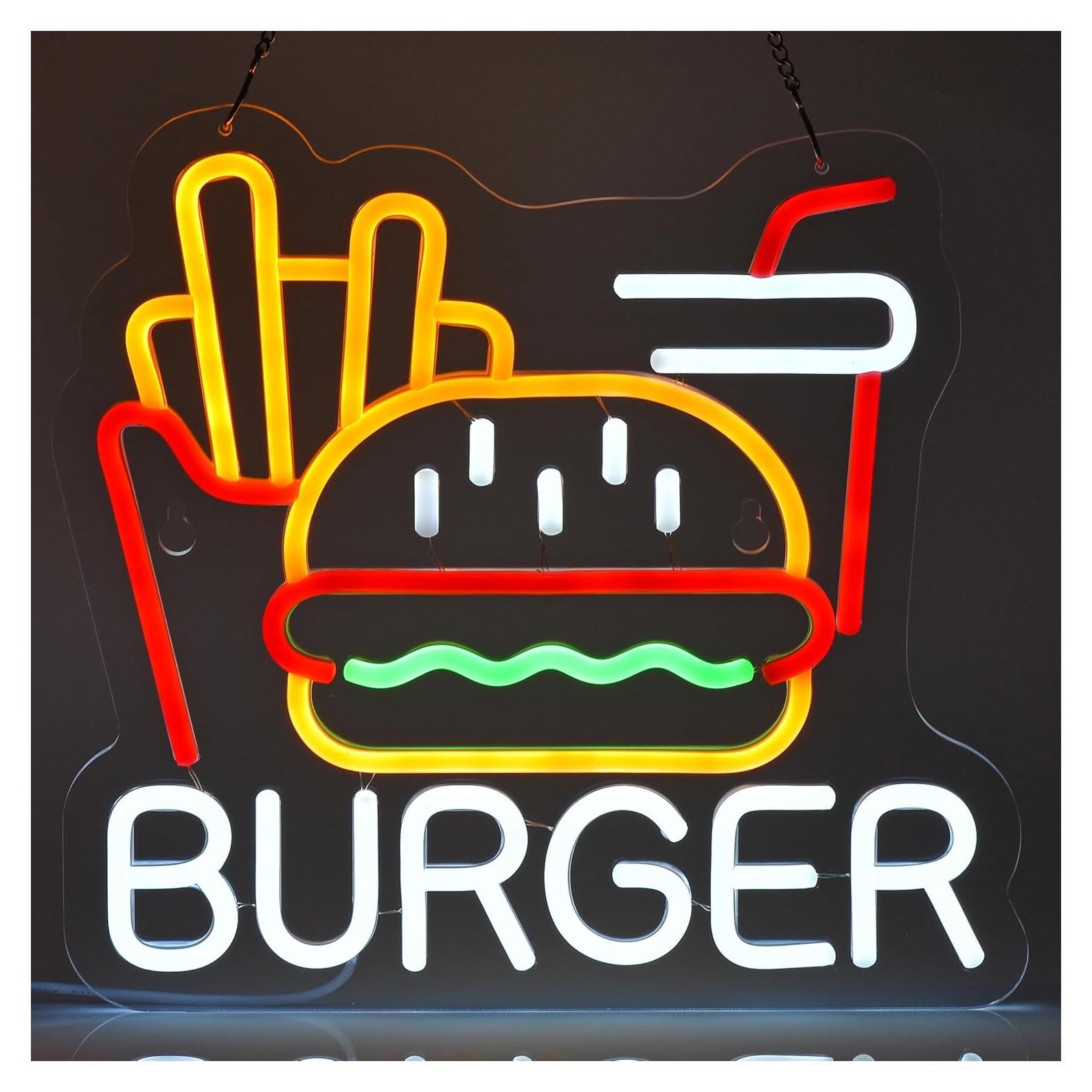 Cartel de Neón LED Hamburguesa y Papas Fritas 30x32 cm