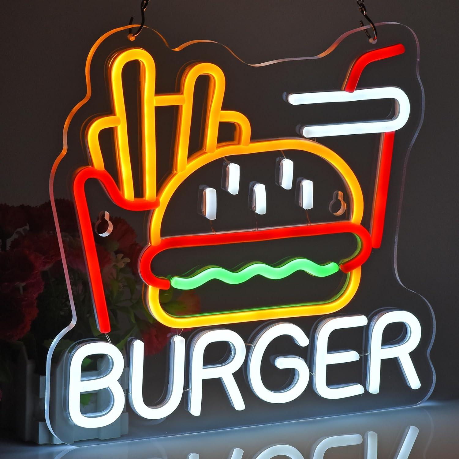 Cartel de Neón LED Hamburguesa y Papas Fritas 30x32 cm