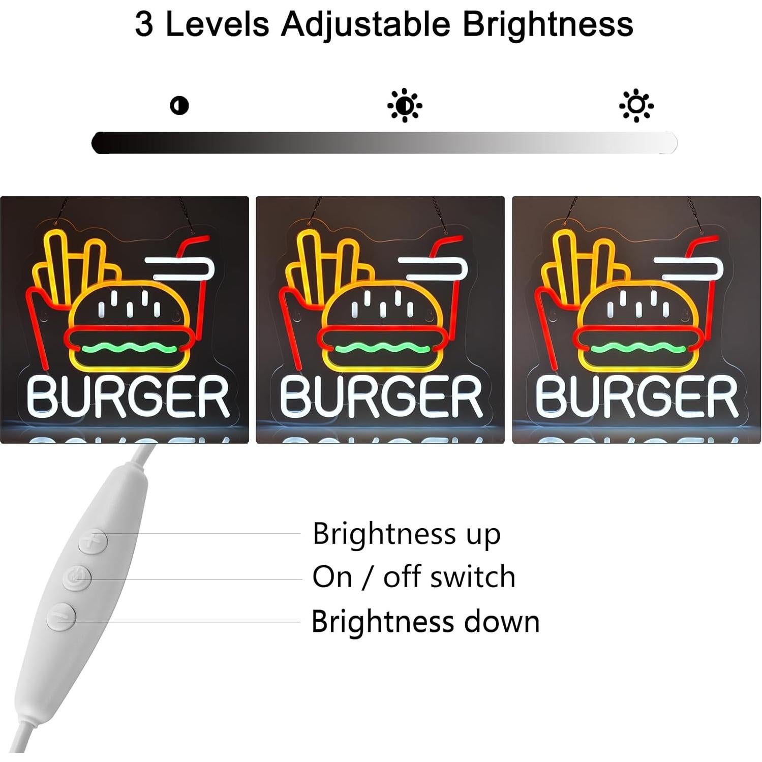 Cartel de Neón LED Hamburguesa y Papas Fritas 30x32 cm