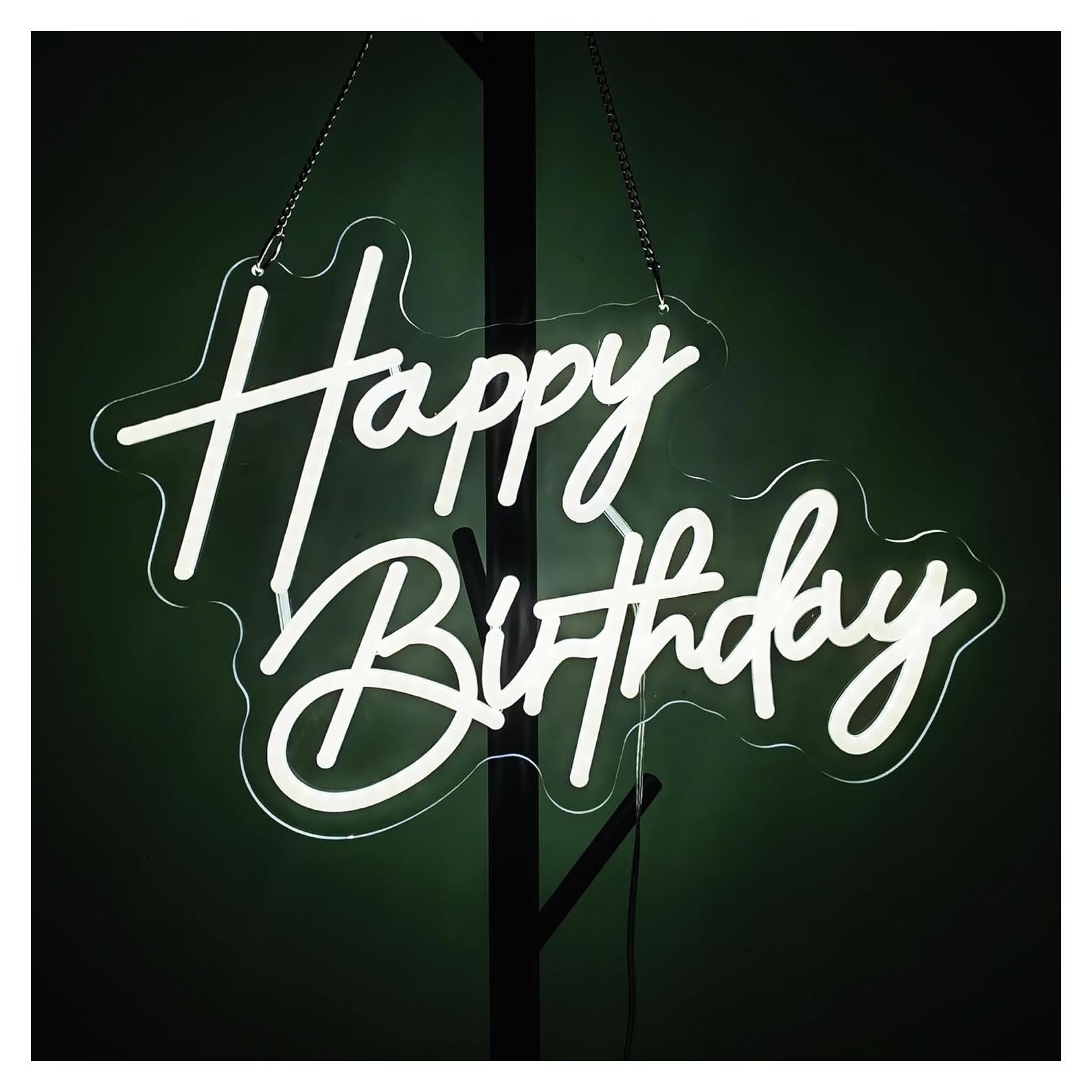 Letrero de Neón Feliz Cumpleaños ASIUXIRS 43.2x33cm Blanco