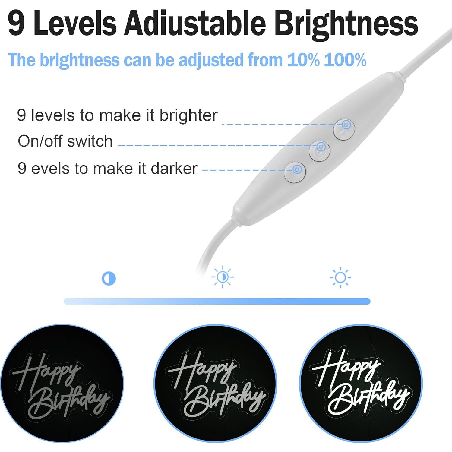 Letrero de Neón Feliz Cumpleaños ASIUXIRS 43.2x33cm Blanco